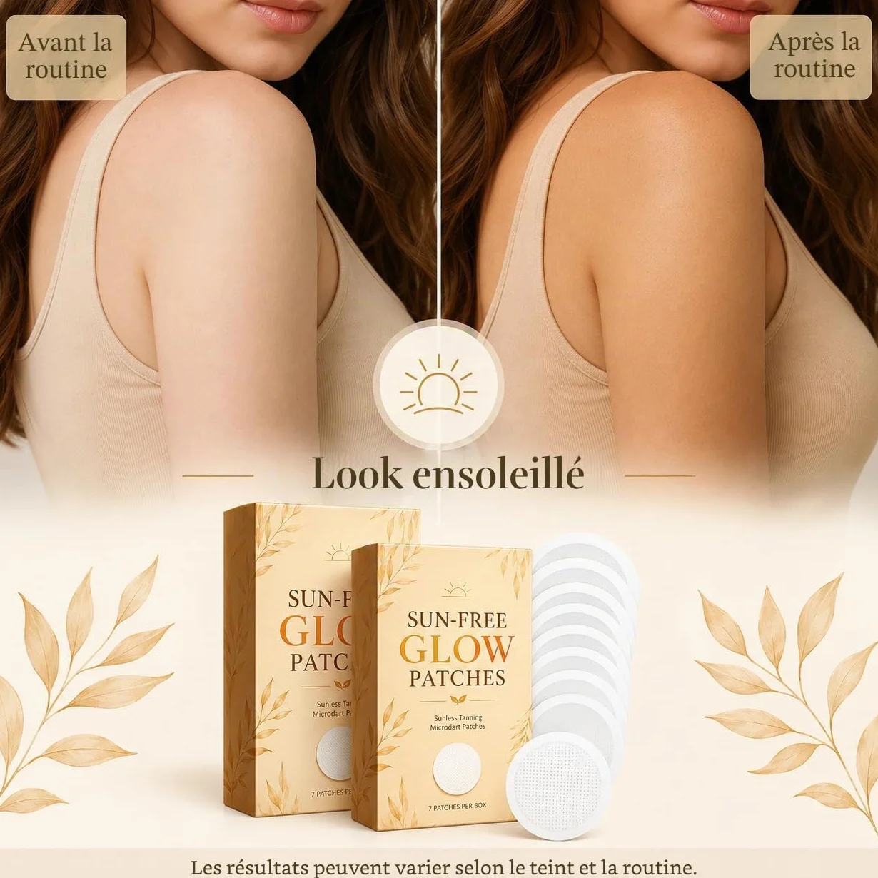 Sun Free Glow Lot de 7 patchs autobronzants pour homme et femme – Patchs de bronzage phosphorescents et micro-texturés sans désordre pour routine beauté quotidienne (boîtes/21 pièces)