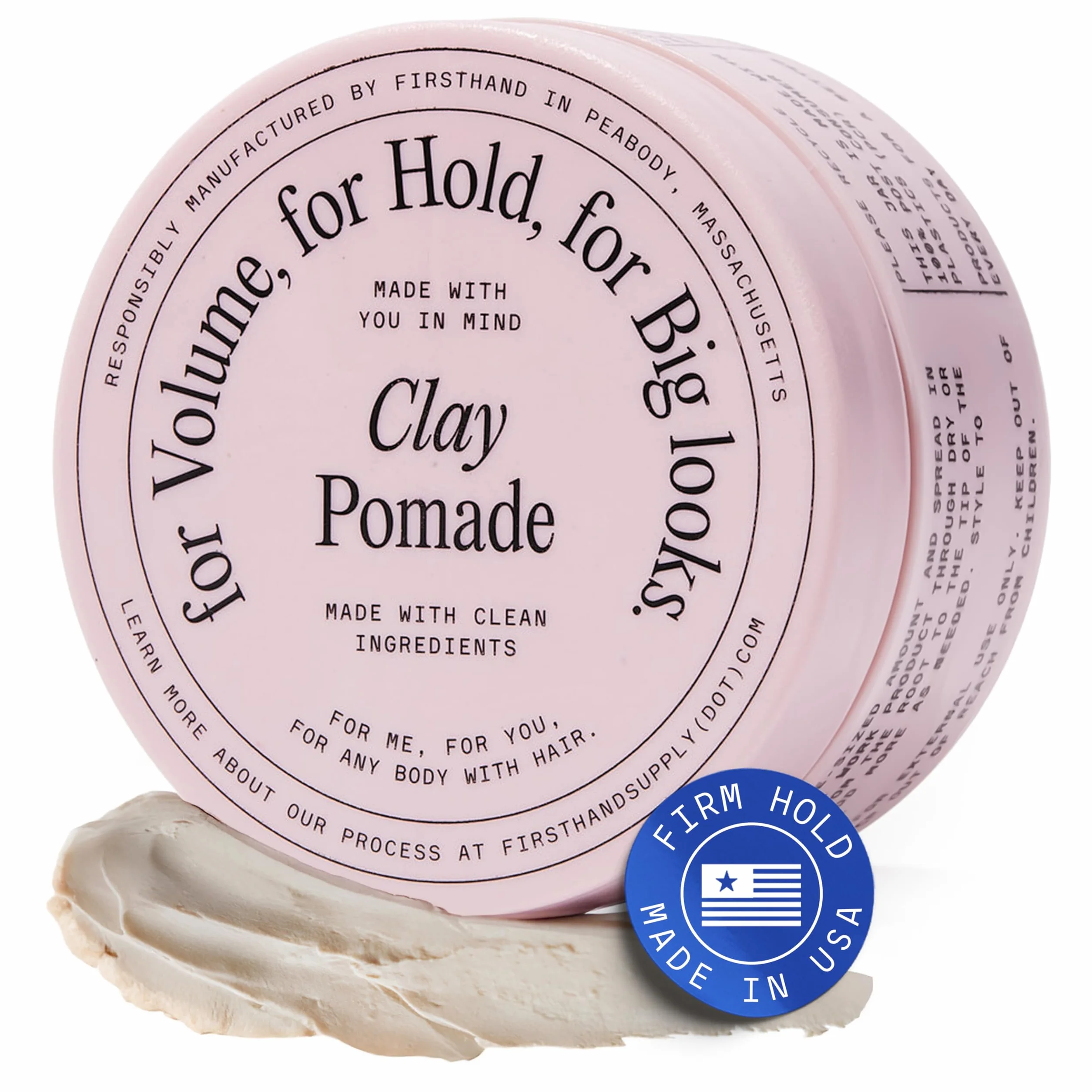 Firsthand Supply Clay Pomade pour hommes et femmes Finition mate Tenue extra forte Non grasse Pommade bio à base d’eau Facile à recoiffer Idéal pour cheveux courts à mi-longs 88 ml