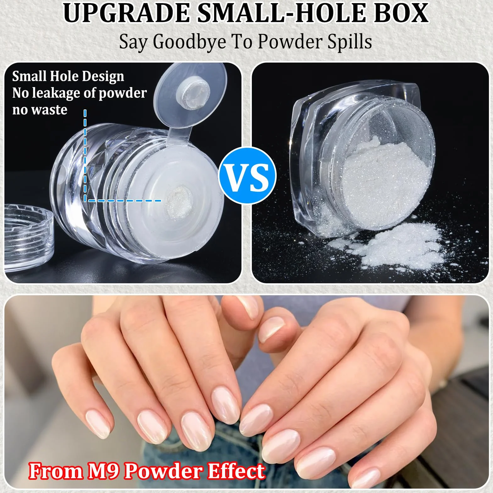 Blanc Perle Poudre Chrome Ongle - Poudres chromées effet miroir métallique or argent, poudres irisées Aurora Glitter DIY