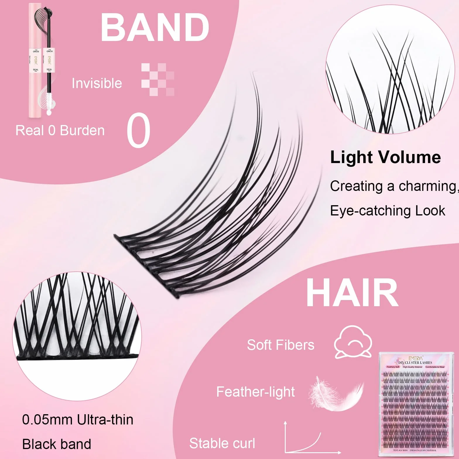 EMEDA Faux Cils Naturels en Grappe Mix 10-13mm Set d'Extension de Cils Individuels DIY
