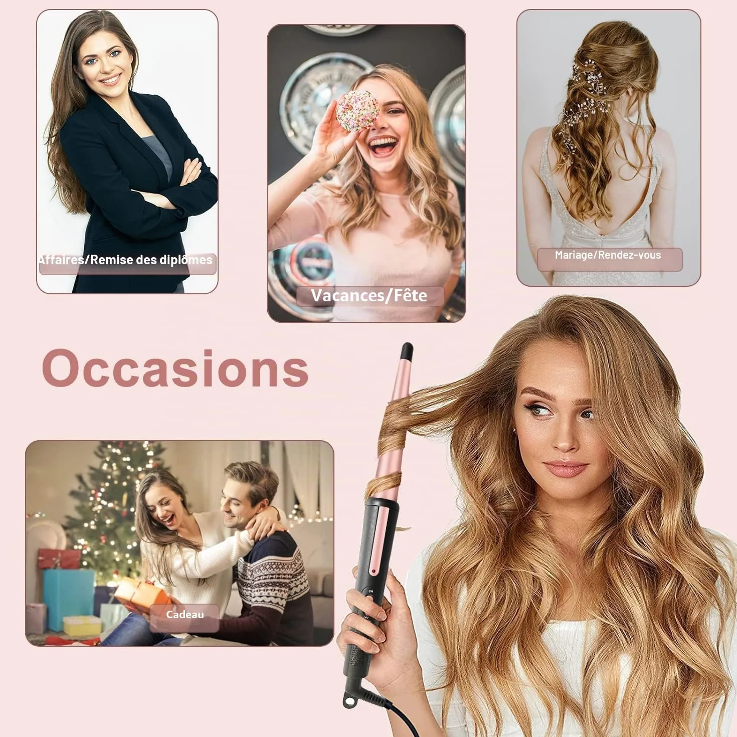 Boucleur à cheveux professionnel 25mm conique céramique avec gant résistant à la chaleur JAETON