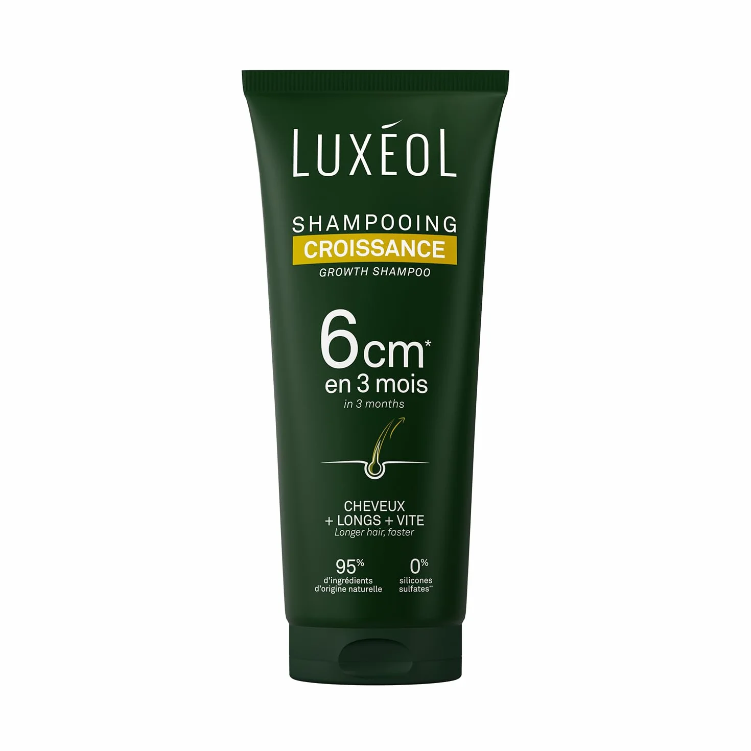 LUXÉOL Shampoing Croissance Pousse 6cm 3 Mois Cheveux Longs Vite Huile Ricin Amla Ginseng 200 ml