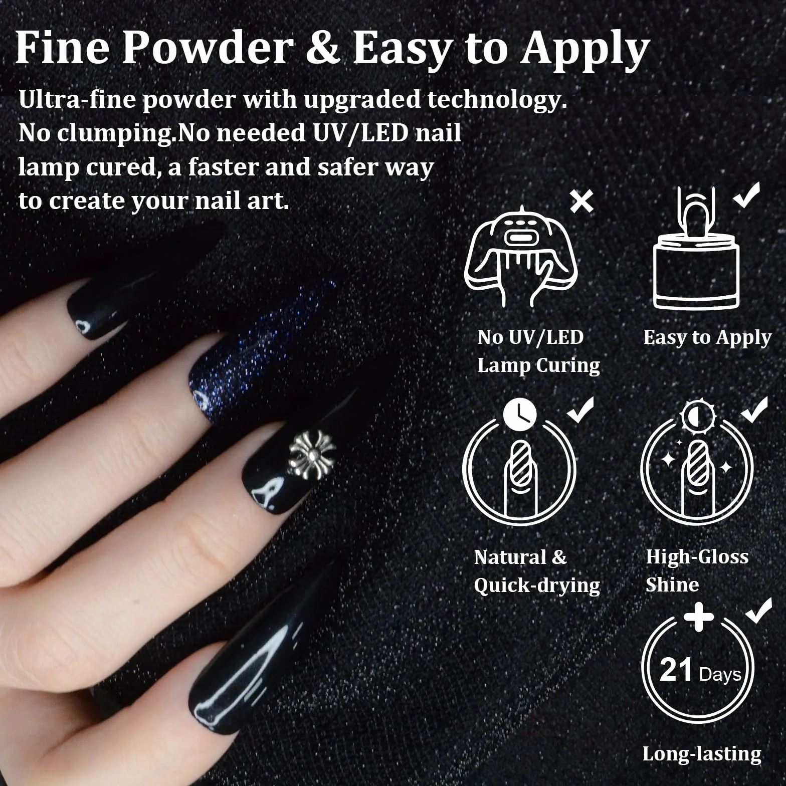 Poudre à Ongles 28g Paillettes Noires Dipping Powder Manucure Kits DIY Sans Odeur Lampe Non Requise