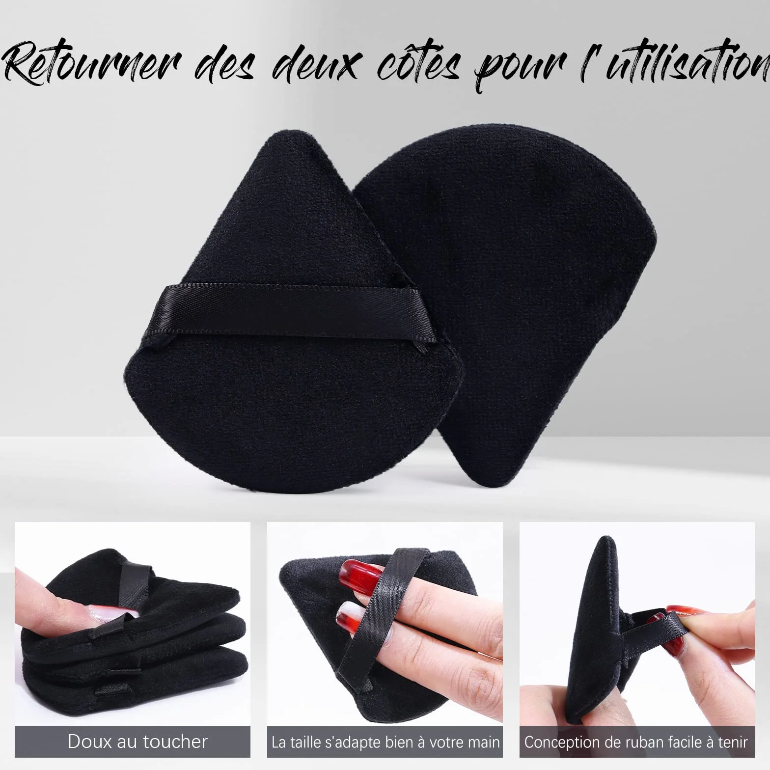 BEAKEY Triangle Houpette Maquillage Fond De Teint Éponge Poudre Douce (6 Pièces Noir)