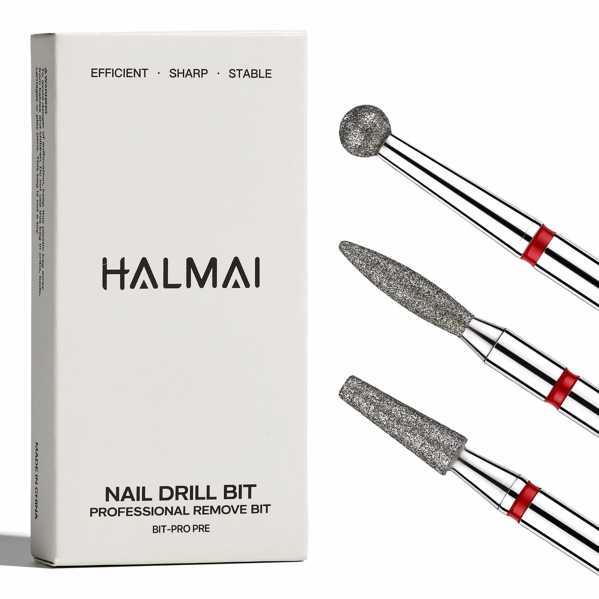 HALMAI Safety Nail Drill Bits 3/32 for Manicure Pedicure Cuticle Gel Polishing Silver Diamond Prep Bits Set