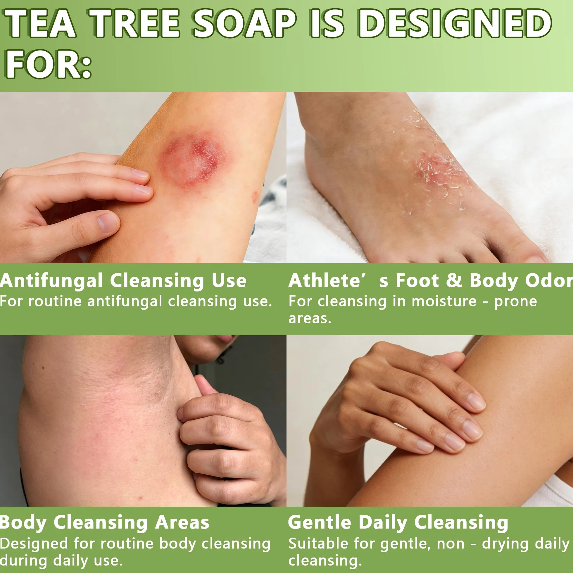 Tea Tree Oil Soap Antifungal Relief Bar Athlete’s Foot Treatment Jock Itch Ringworm Natural Foot Body Soap Gentle Exfoliating 2 Pack