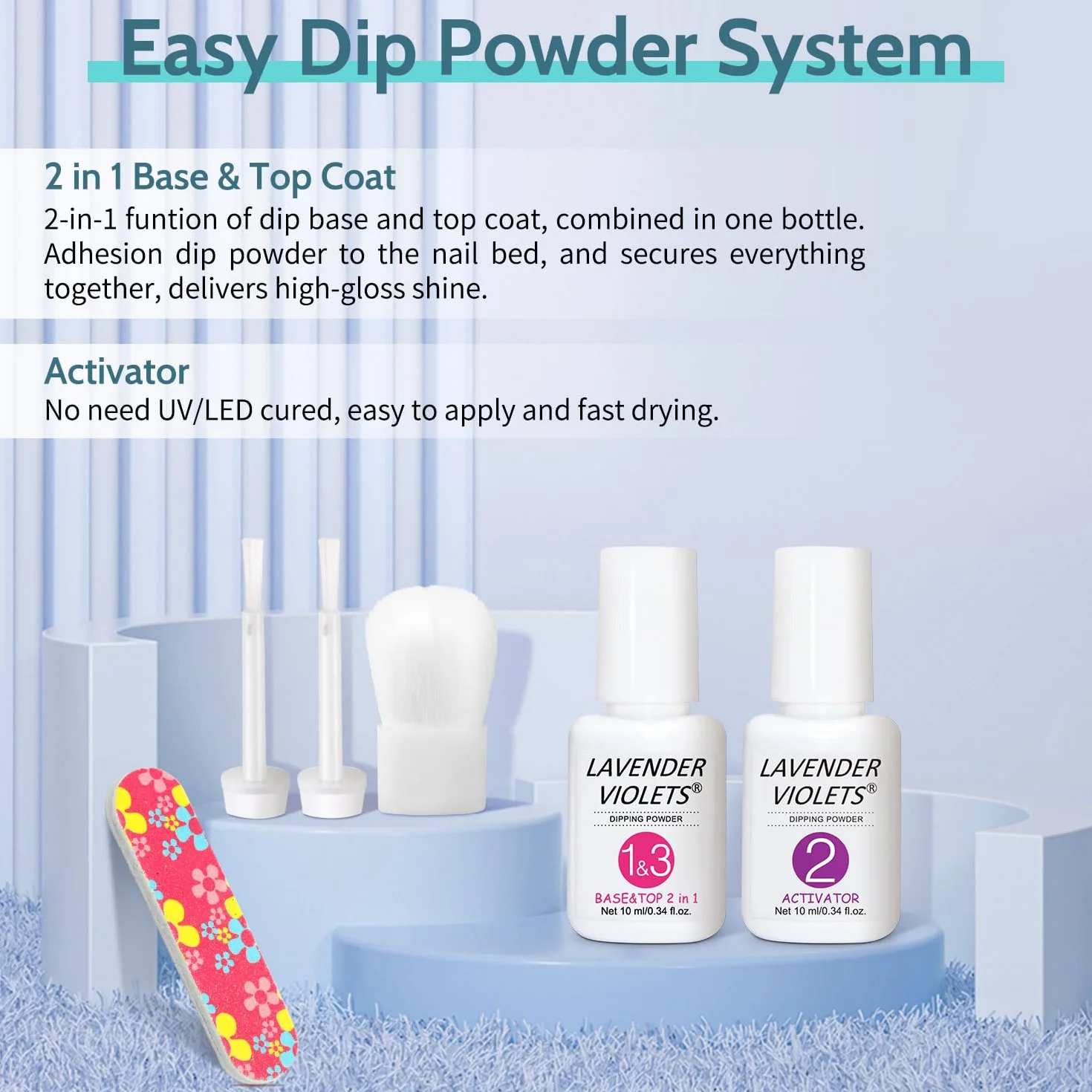 Lavender Violets 6 Couleurs Acrylique Trempage Poudre French Nail Manucure Base Activateur Vernis Finition Brosse Lime