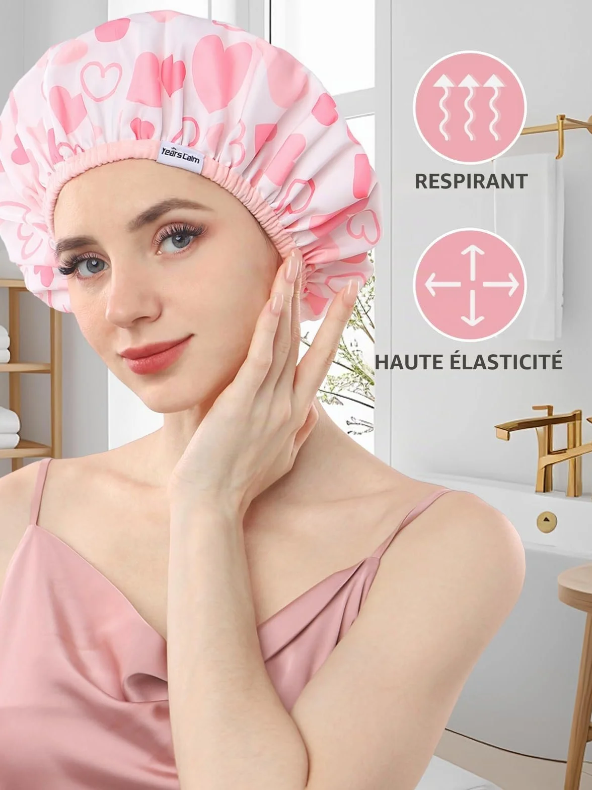 Bonnet de douche réutilisable imperméable double couche, protège les cheveux, motif et uni, pour douche spa cuisine