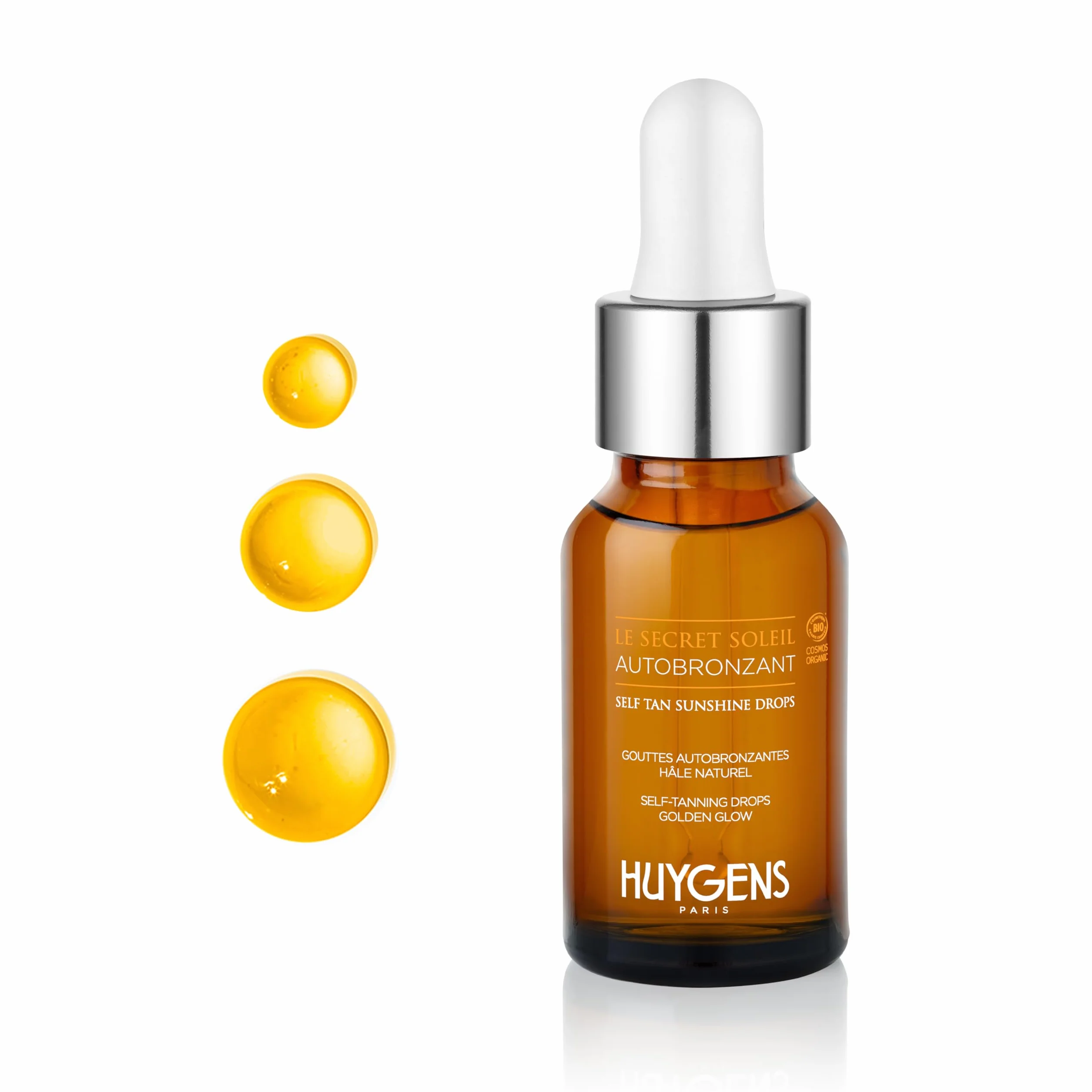 HUYGENS Face Self-Tan Sunshine Drops – Sérum autobronzant progressif – Certifié bio, vegan, fabriqué en France, 15 ml