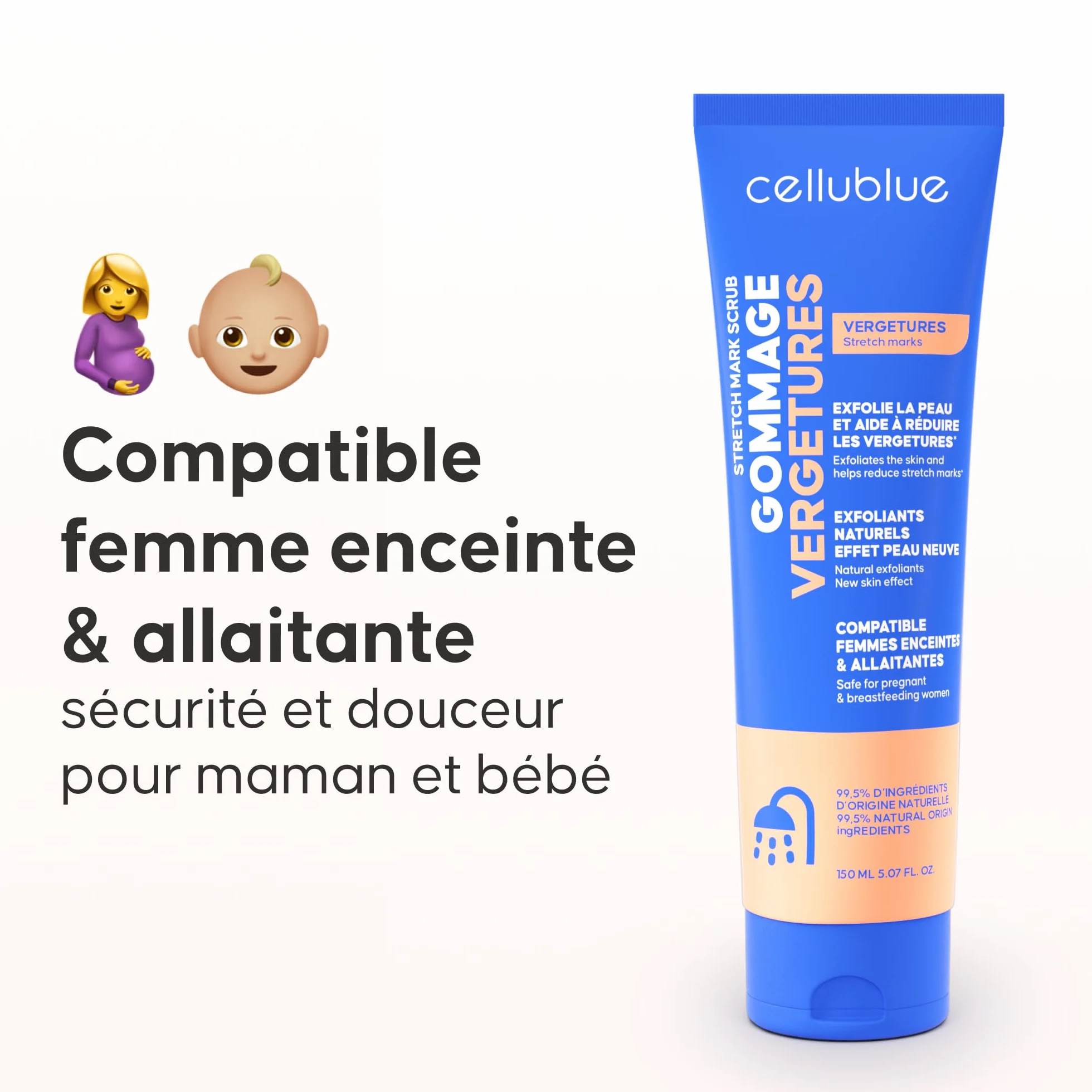 Cellublue Gommage Vergetures Exfoliation Naturelle Lisse Affine Grain Peau Réduit Vergetures Grossesse Allaitement