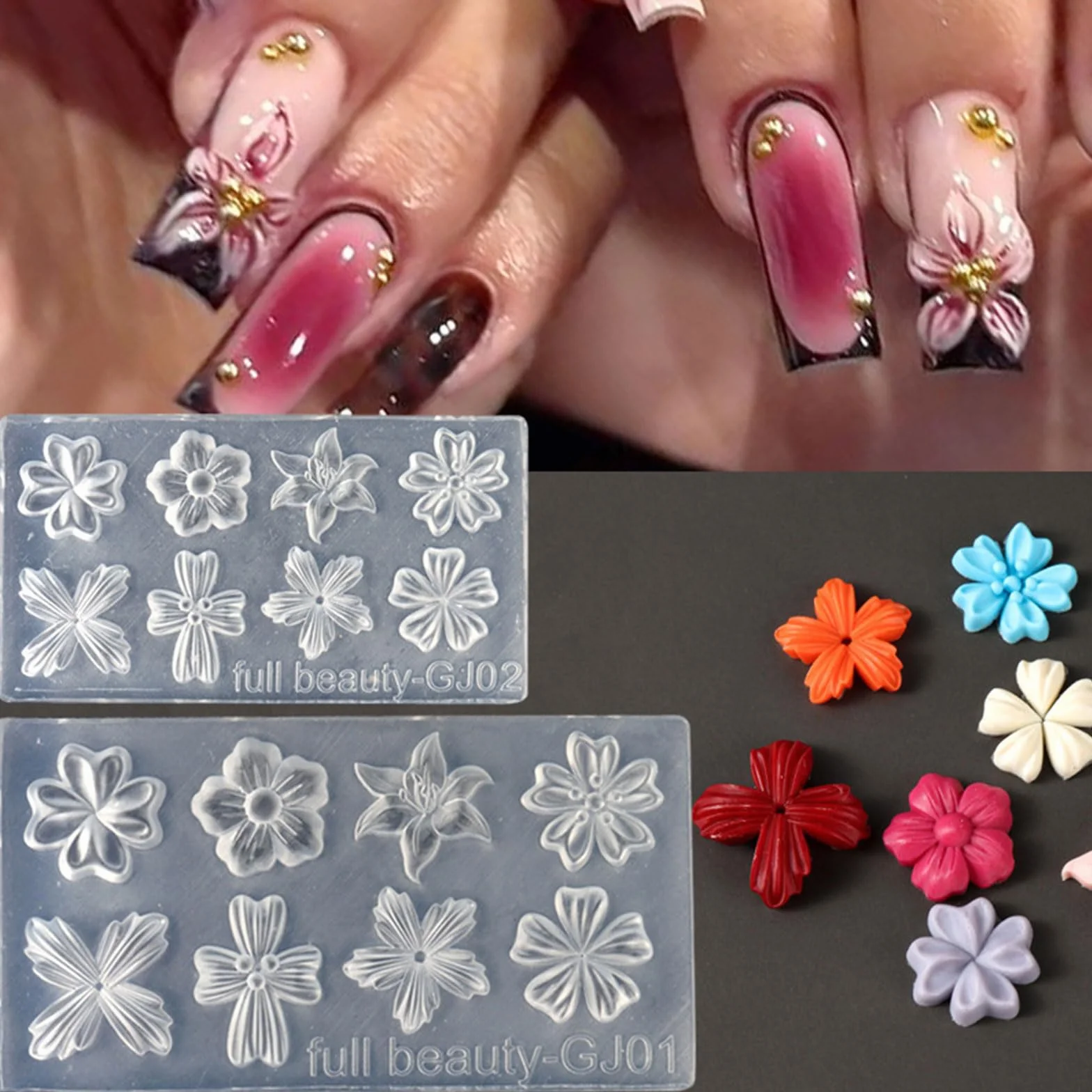 Moules en silicone 3D pour ongles forme fleur - Outil fabrication bijoux