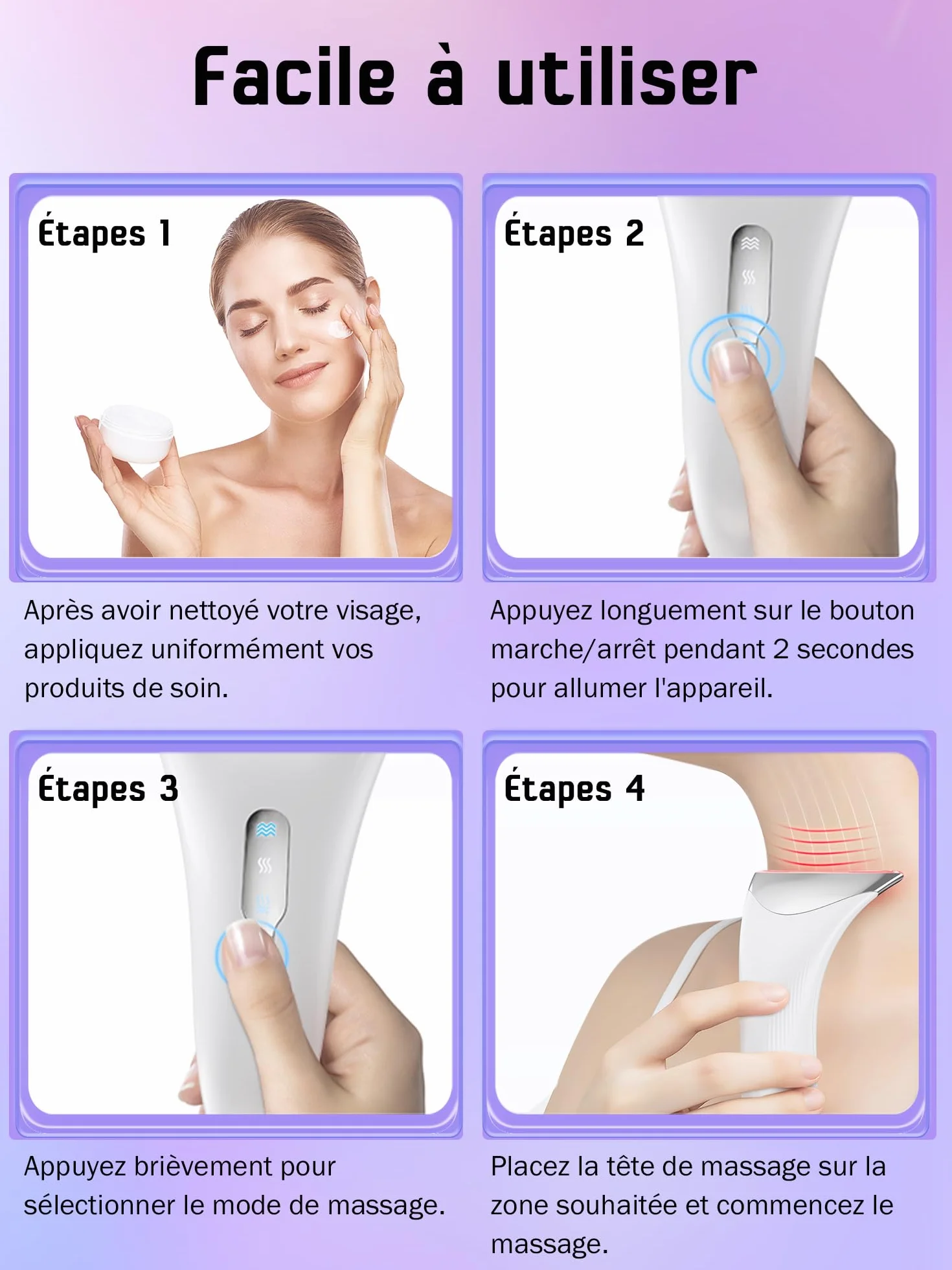 Appareil Anti Rides Visage Massage: Masseur Facial Électrique pour Lifting Visage et Double Menton 3 Modes LED - Chauffage à 45℃ EMS pour Raffermissement du Visage et du Cou - Anti-Âge pour Femmes