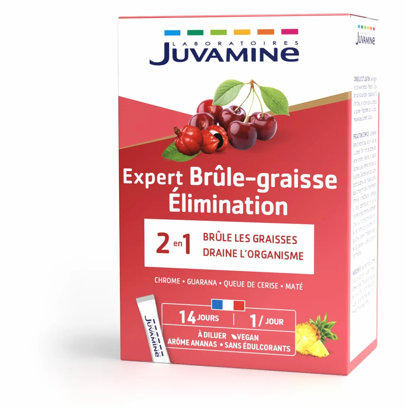 JUVAMINE Brûle-Graisse 14 Sticks Minceur Chrome Guarana Queue de Cerise Maté Arôme Ananas Fabriqué en France