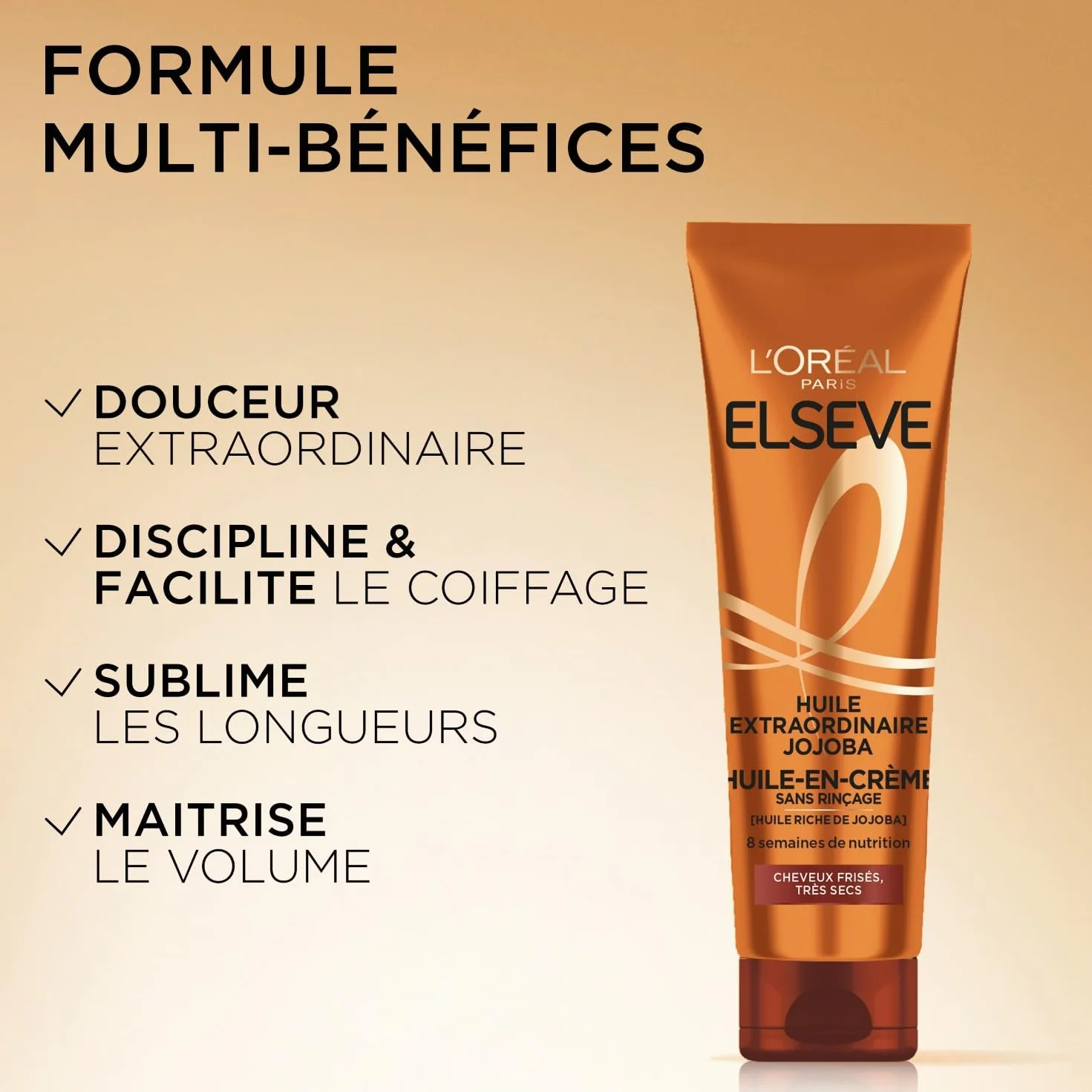 L'Oréal Paris Elsève Huile-en-Crème de Nutrition sans Rinçage Cheveux Très Secs Frisés 150 ml