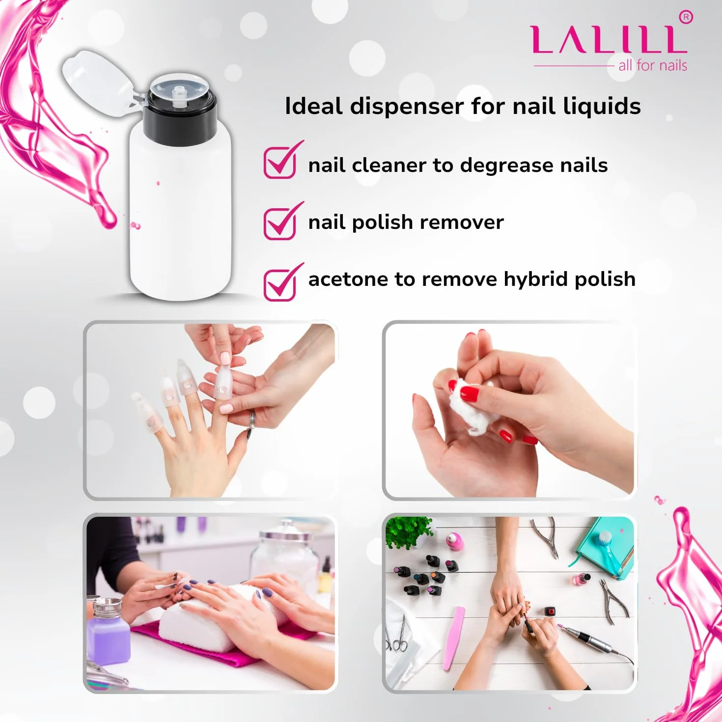 LALILL 2 Pièces Distributeur Pompe Doseur SET Flacon Pompe pour Liquides Dissolvant Vernis à Ongles 200ml