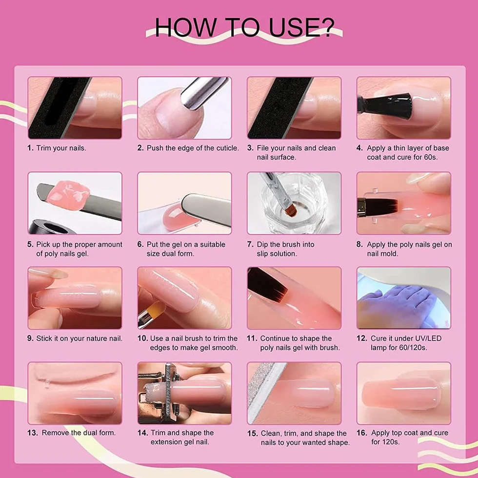 Kit de démarrage extensions d'ongles polygel 6 couleurs avec solution antidérapante outils manucure