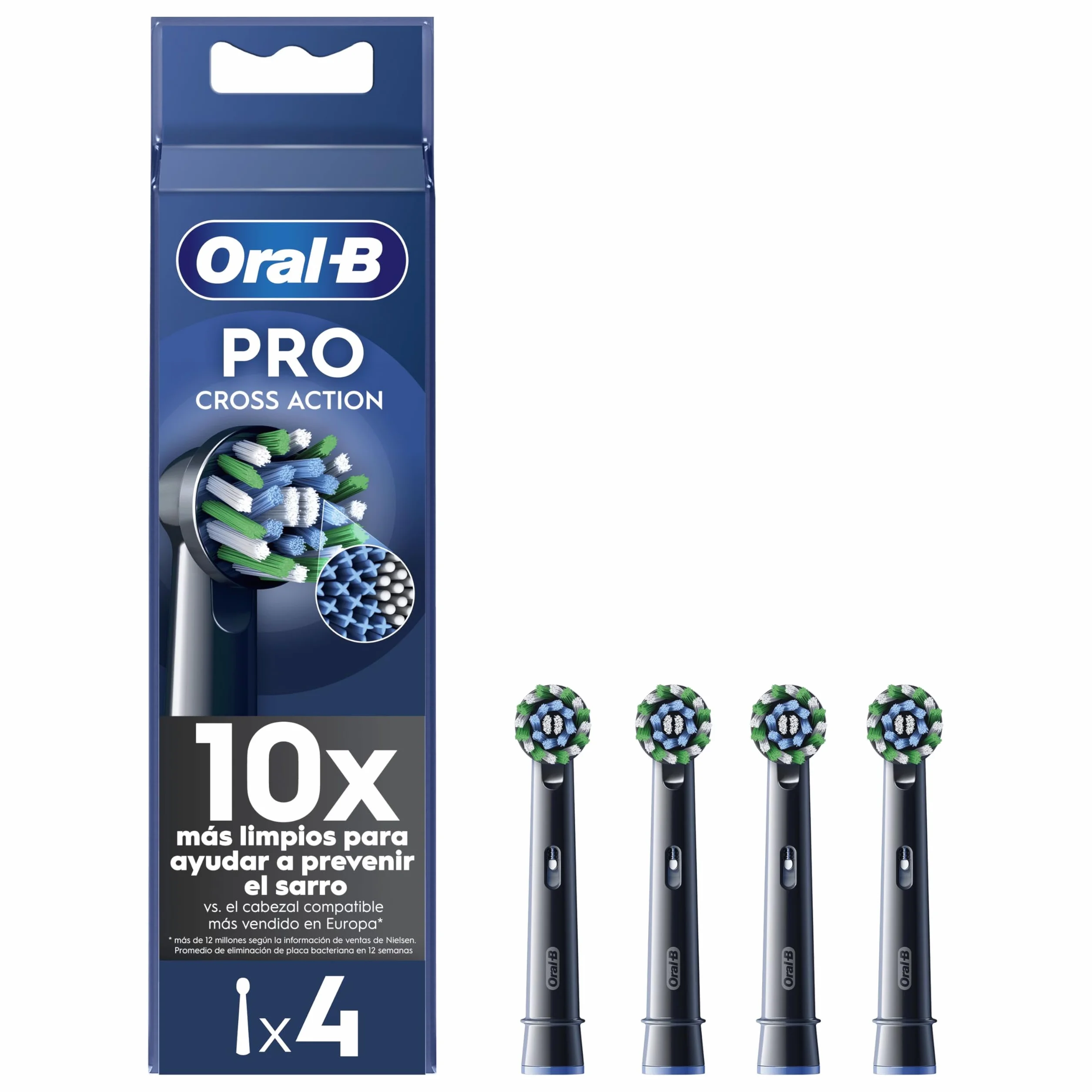 Oral-B Cross Action Brossettes de Rechange Lot de 4 Noires Recharges Brosse à Dents Électrique