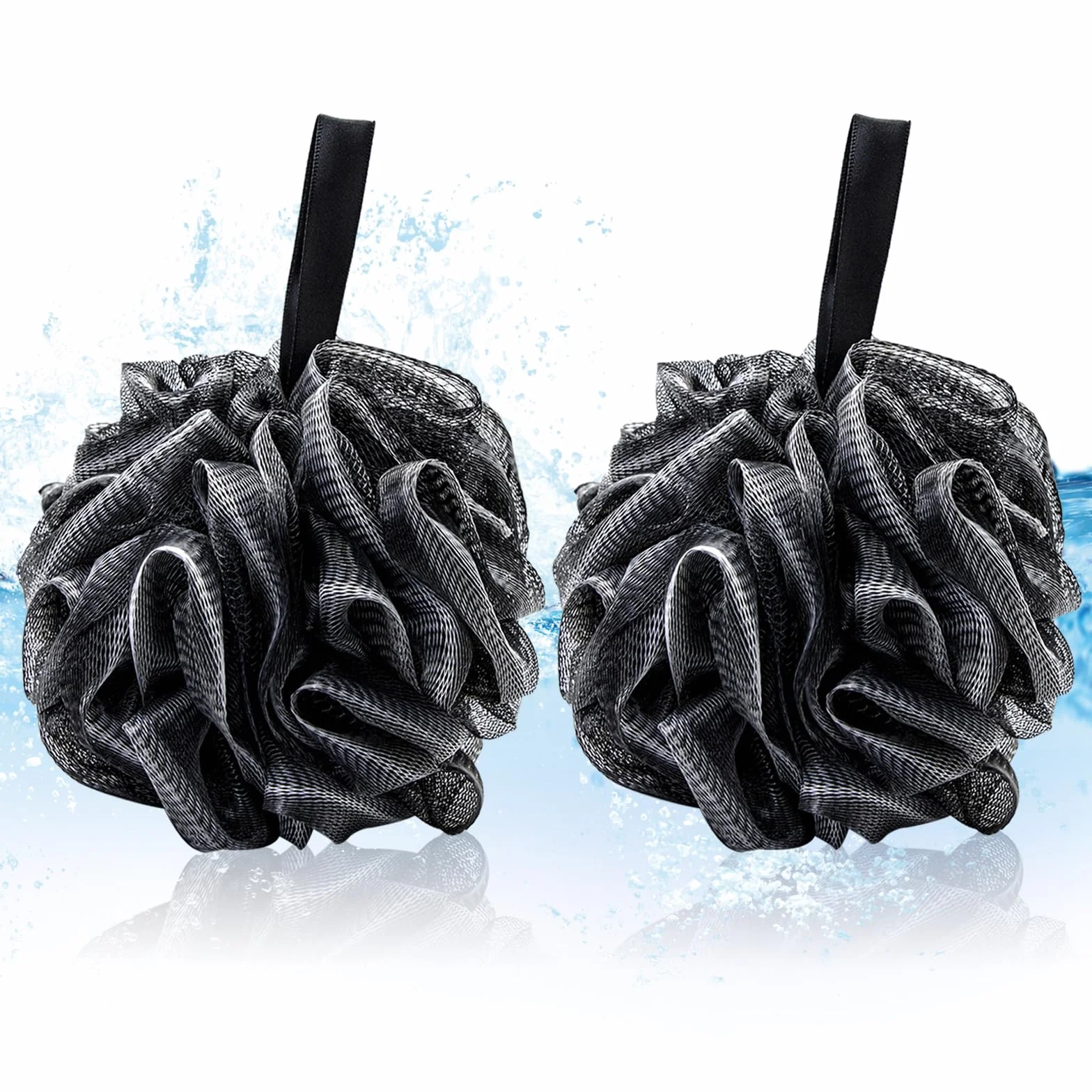 Éponge Fleur de Bain Noir, 2 Pièces, Exfolier Nettoyer Peau, Accessoires Douche