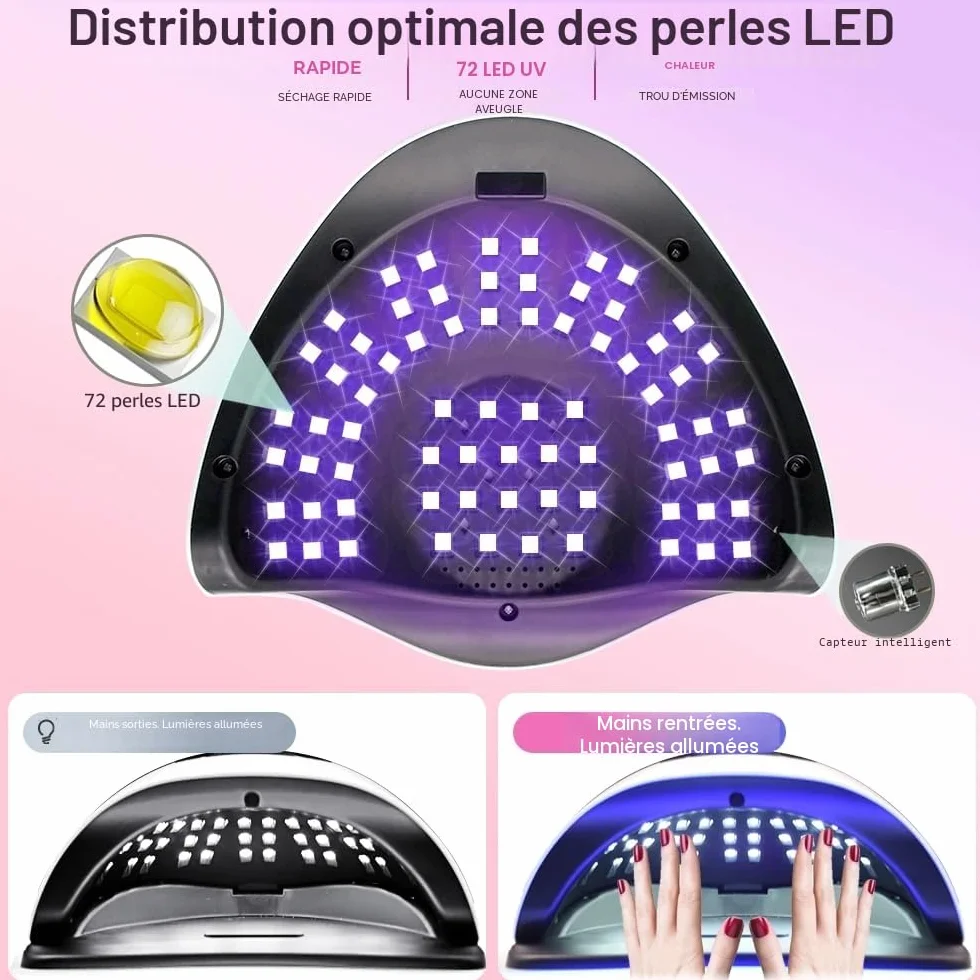 Lampe à ongles LED UV 320 W Séchoir à ongles gel avec 72 perles de lampe, écran tactile, 4 minuteries et capteur automatique, idéal pour salon de beauté, sèche-ongles pour