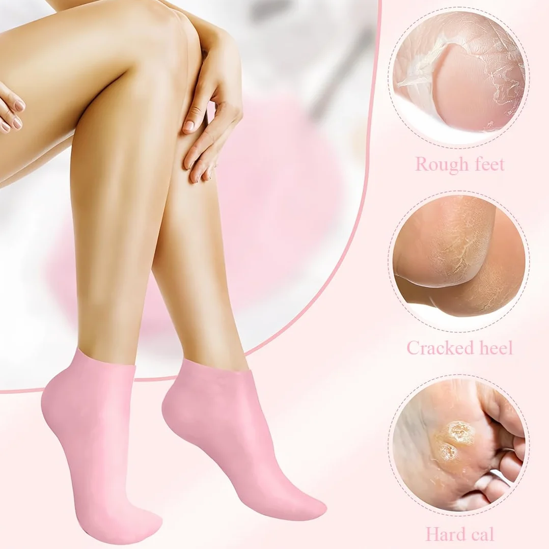 Lot de 2 paires de chaussettes hydratantes pour la nuit, pieds secs et craquelés