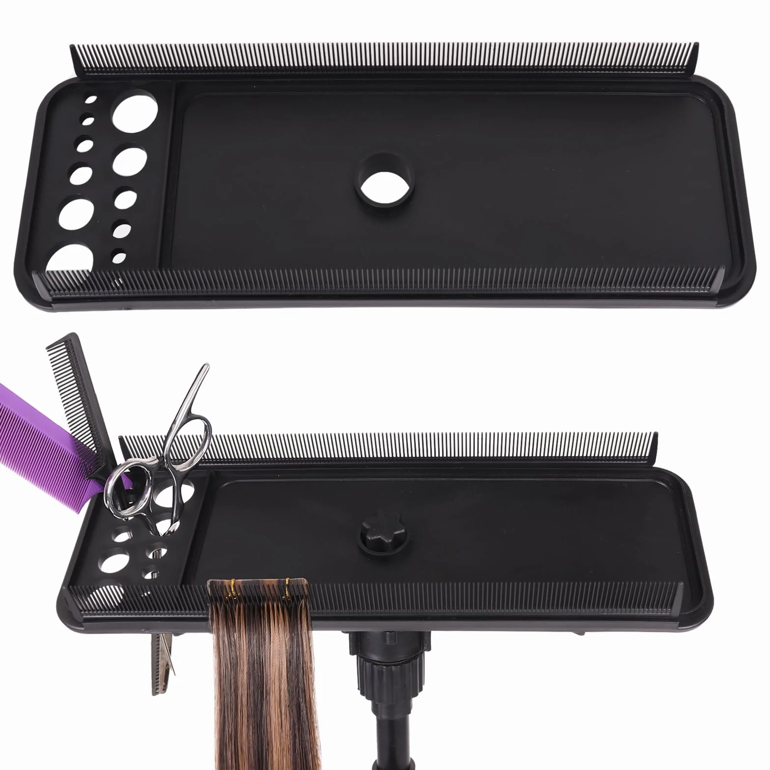 AliLeader Plateau à outils d'extension de cheveux avec 2 peignes à cheveux pour support de perruque, support d'extension de cheveux pour coiffer les cheveux pour le lavage, la coloration et le séchage