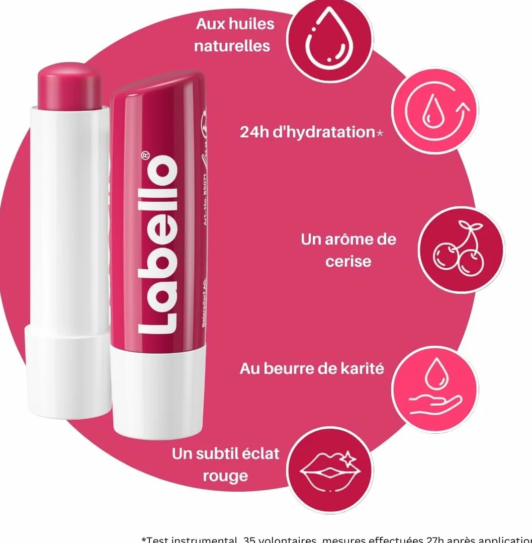 LABELLO Cherry Shine Baume à lèvres 5,5 ml Hydratation longue durée 24H