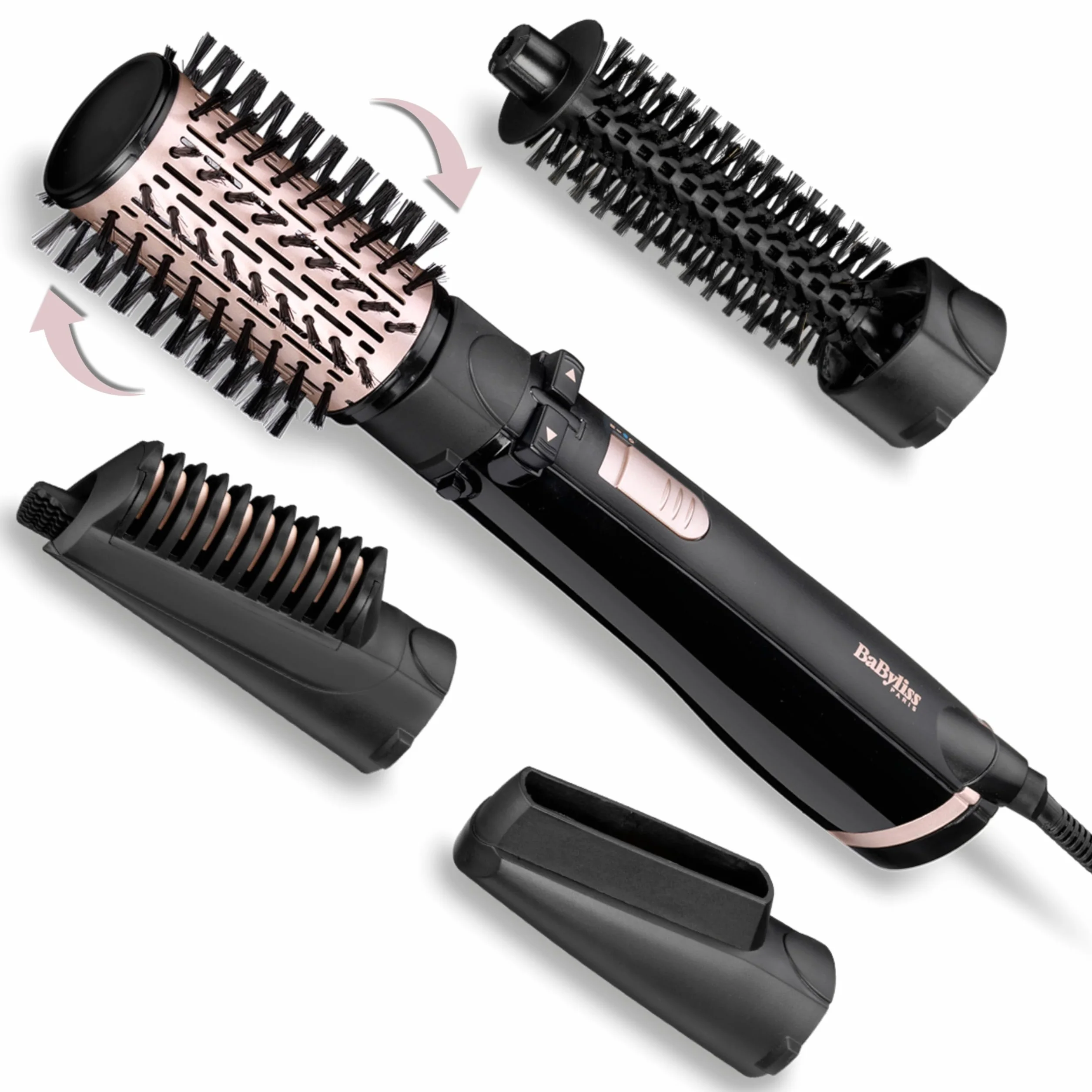 BaByliss AS200E Brosse soufflante rotative ionique sèche lisse style 4 accessoires Noir