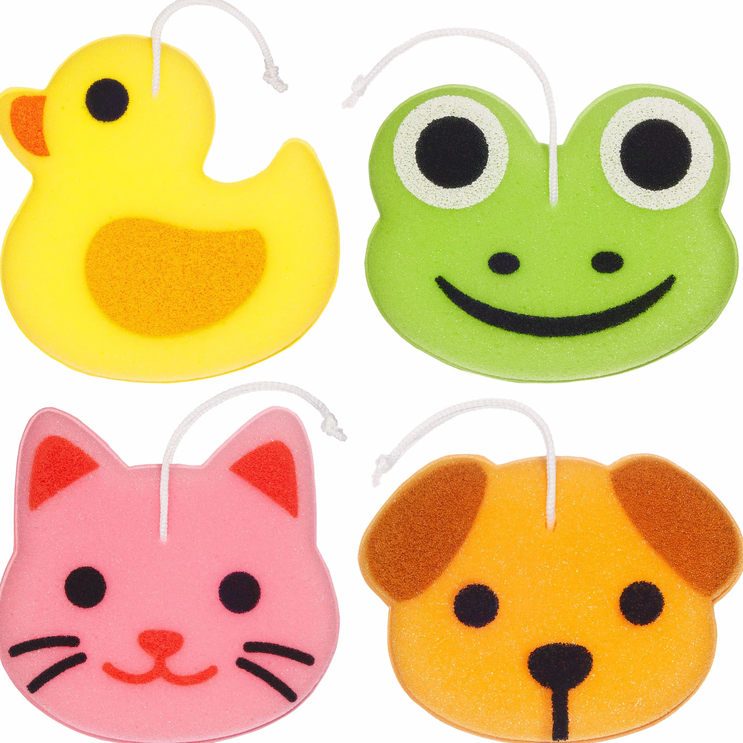 BRUBAKER Set de 4 Animaux Éponges de Bain - Éponge de Savon pour Enfants et Adultes - Canard, Grenouille, Chien et Chat - Pelote de Bain incl. Boîte Cadeau