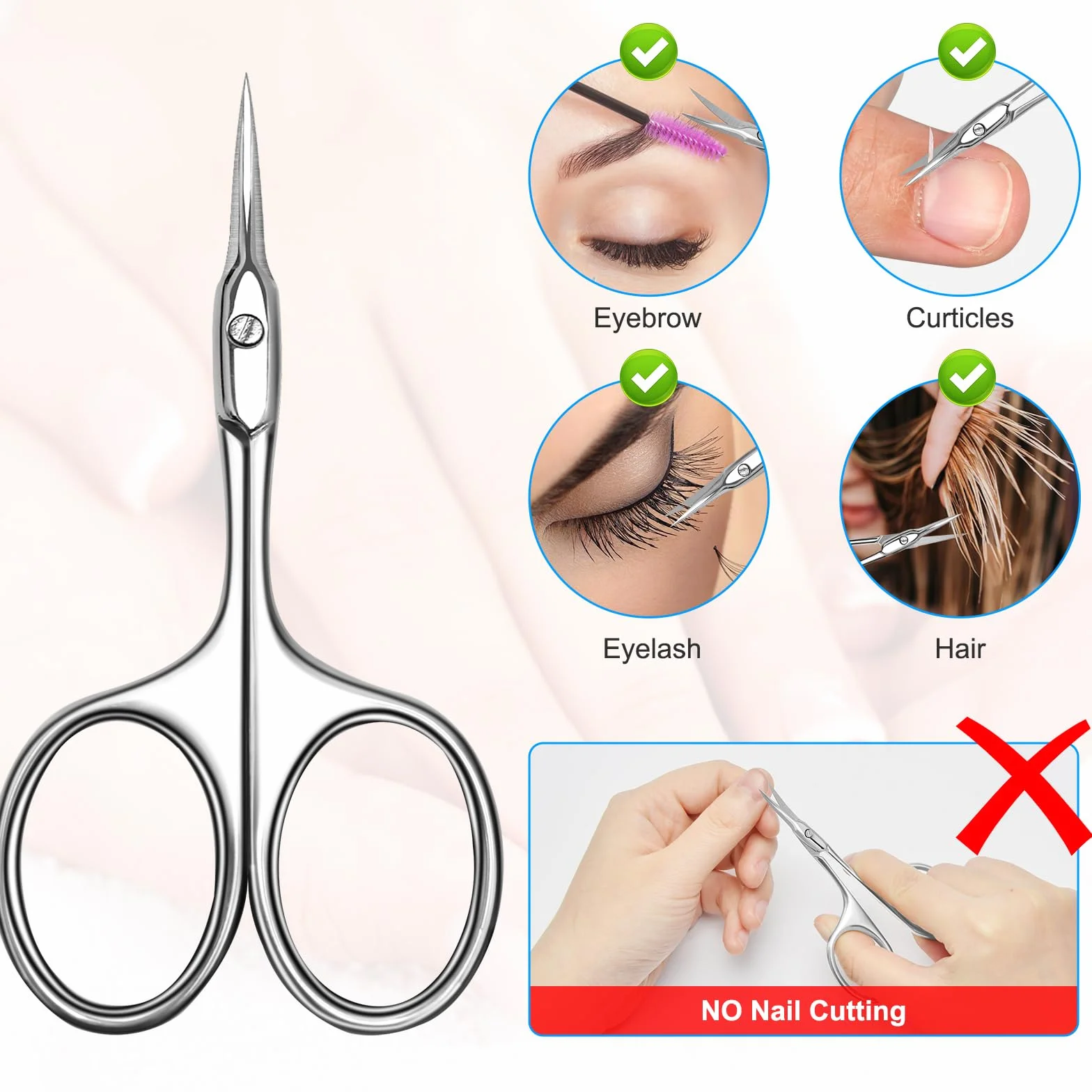 Ciseaux à Cuticules Incurvés Professionnels en Acier Inoxydable - Ciseaux Sourcils Ultra-Fins de Précision pour Ongles, Sourcils, Cils et Cheveux