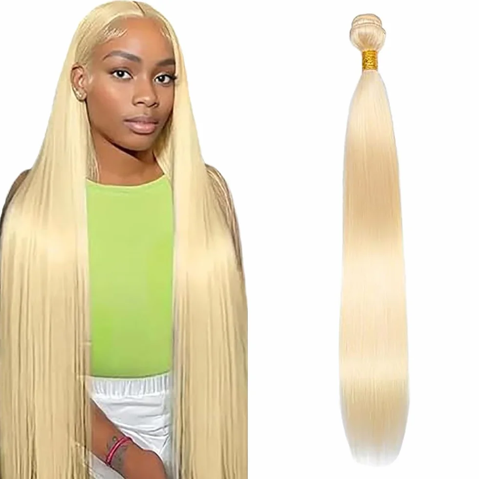 Human Hair Bundles Straight Tissage Naturel Cheveux Humain 100% Unprocessed Brésilienne Remy Virgin en lot Meches Weave Extensions Double Weft Color #613 Blonde 26 Pouces