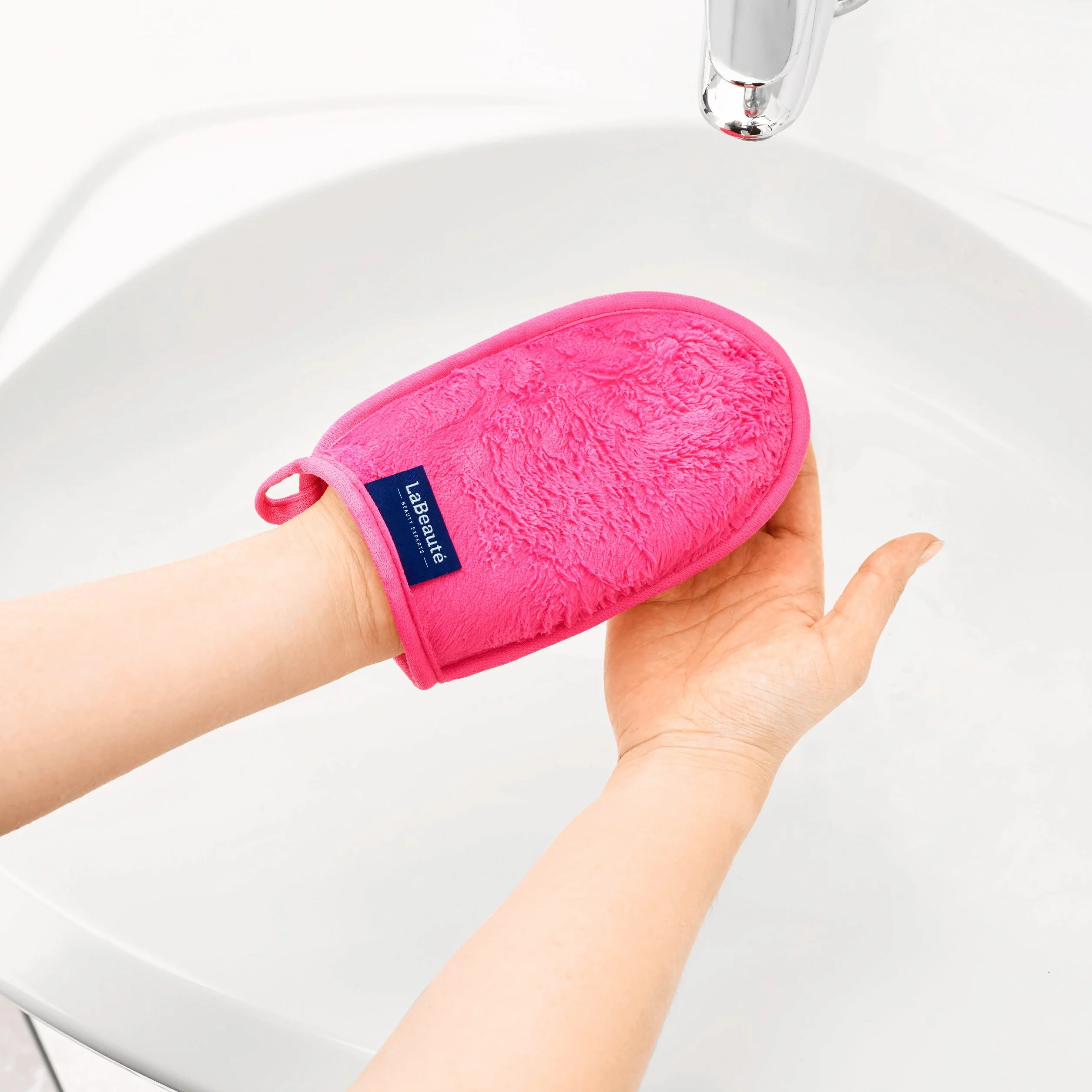 LaBeauté gant de toilette démaquillant lavable réutilisable 20x13 cm bleu marine rose 2 pièces