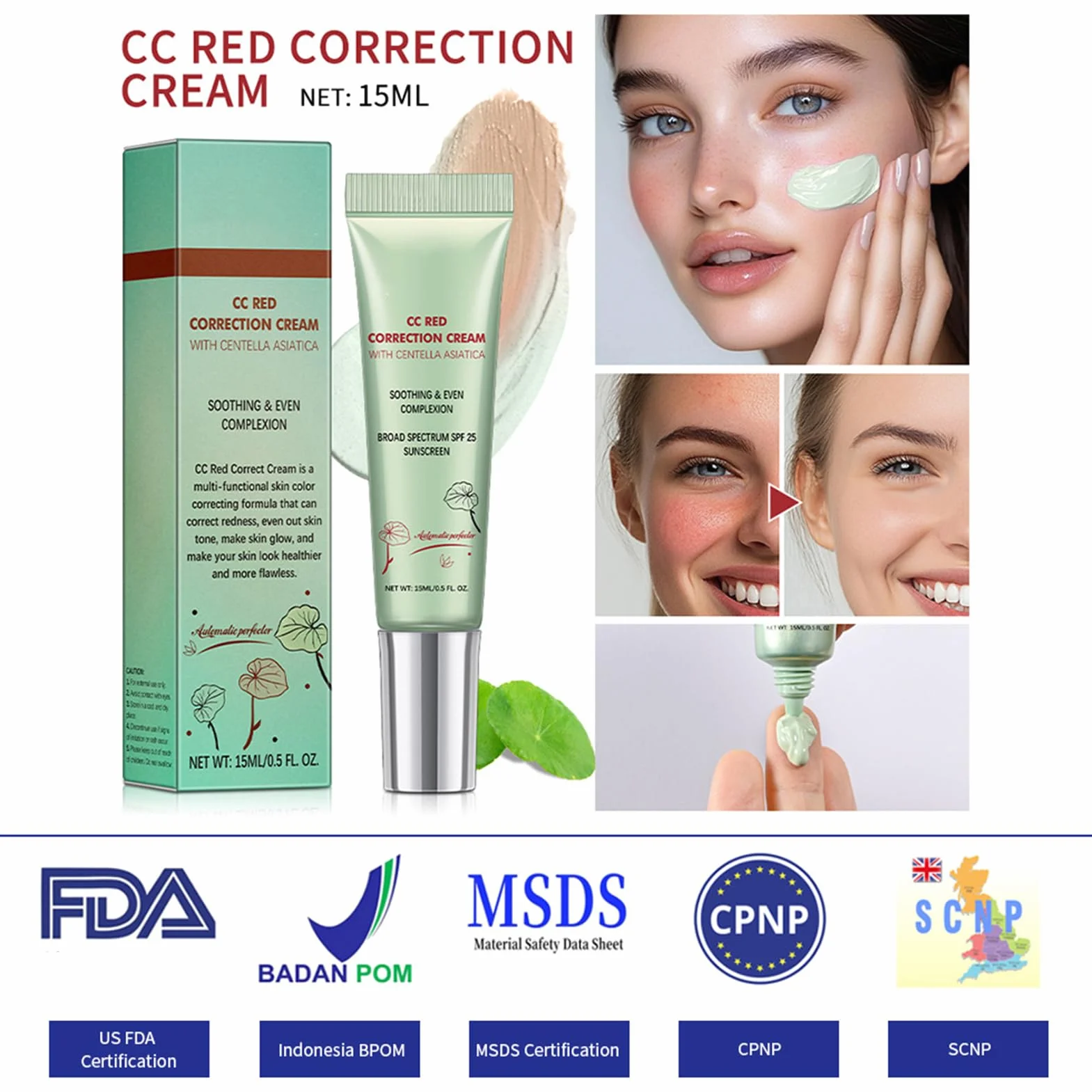 CC Red Correct Crème anti-rougeurs Centella Asiatica SPF 25 15 ml Soin visage coréen