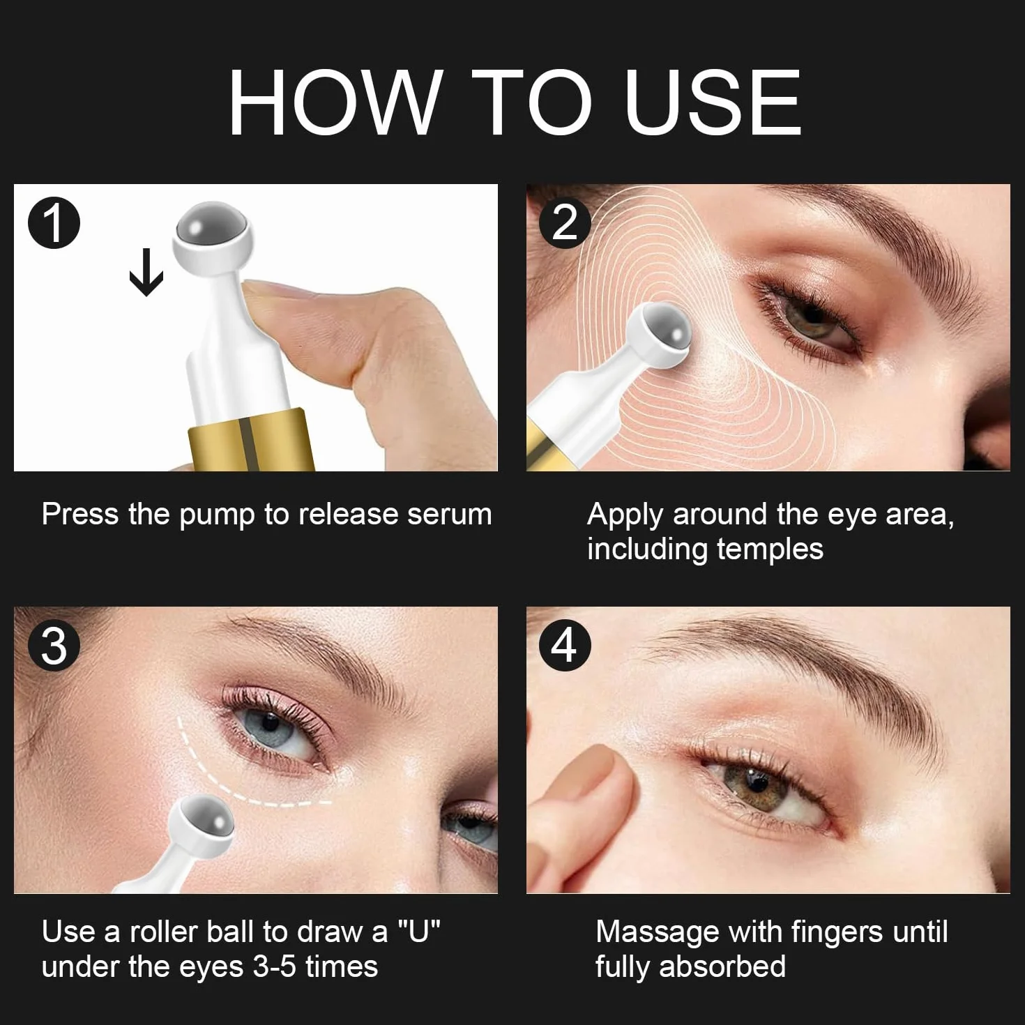 Crème contour des yeux à la caféine avec bille rotative 360°, sérum anti cernes et poches
