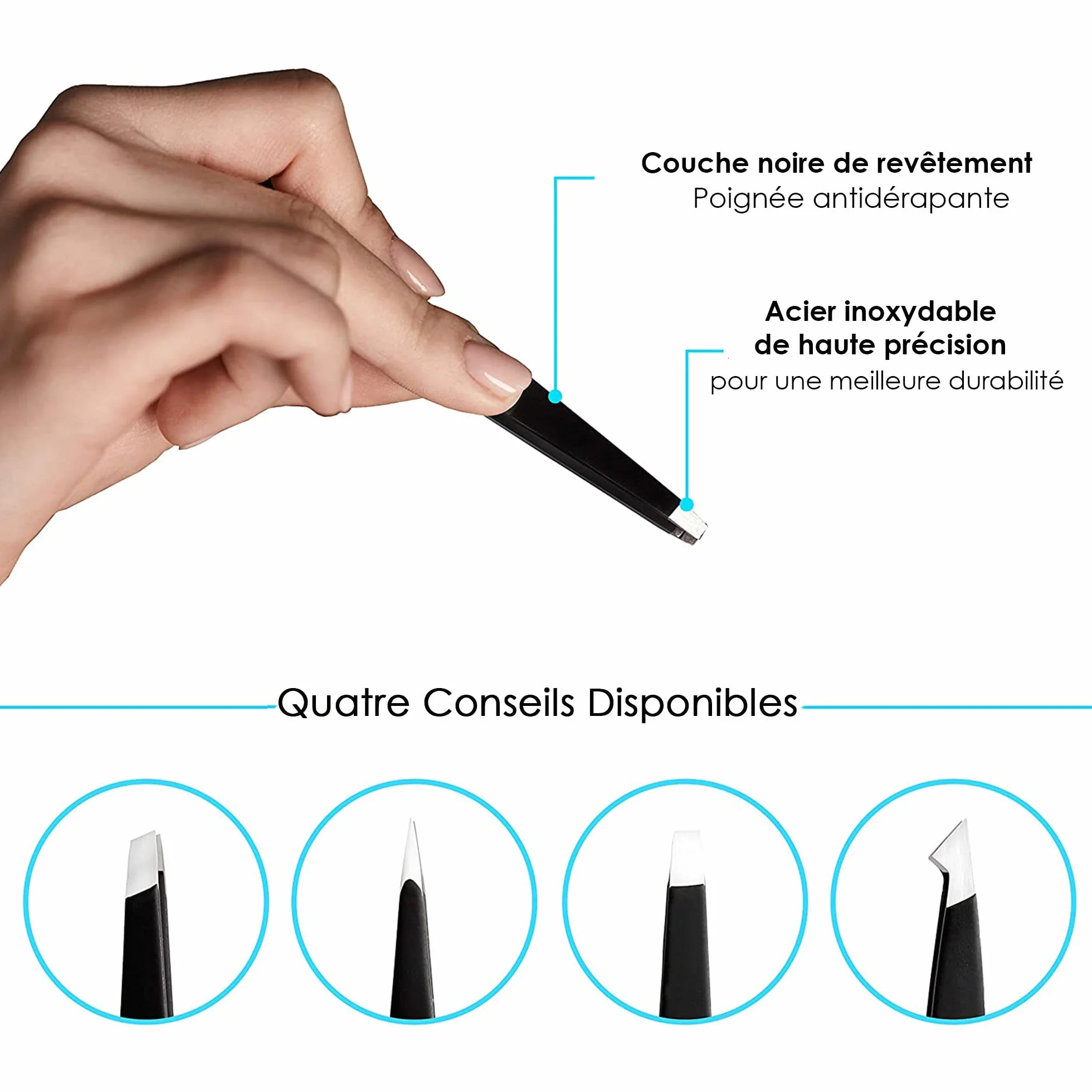 Candure Pince à Épiler Professionnelle Kit 4 Pincettes Acier Inoxydable Sourcils Précision