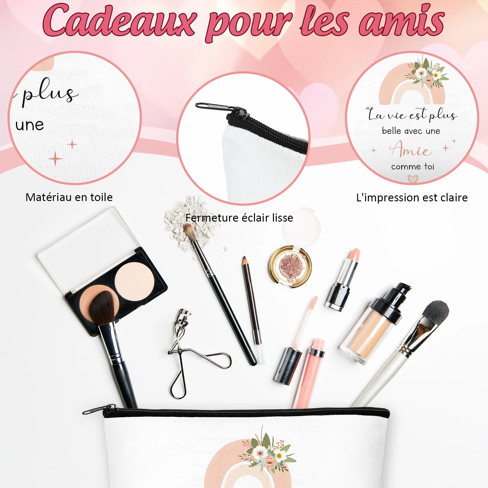 Jadive Porte-Clés Amie Trousse de Maquillage Sac à Cosmétiques avec Fermeture Éclair