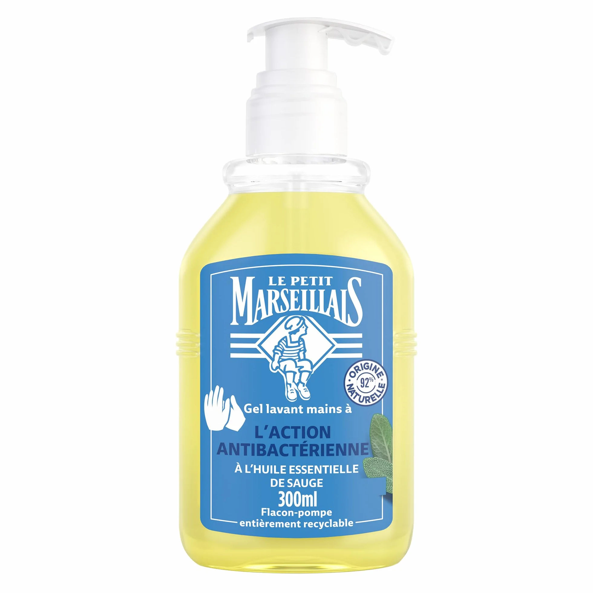 Le Petit Marseillais Recharge Gel Lavant Action Anti-Bactérienne 300 ml Savon Liquide Huile Essentielle Sauge 92% Ingrédients Naturels