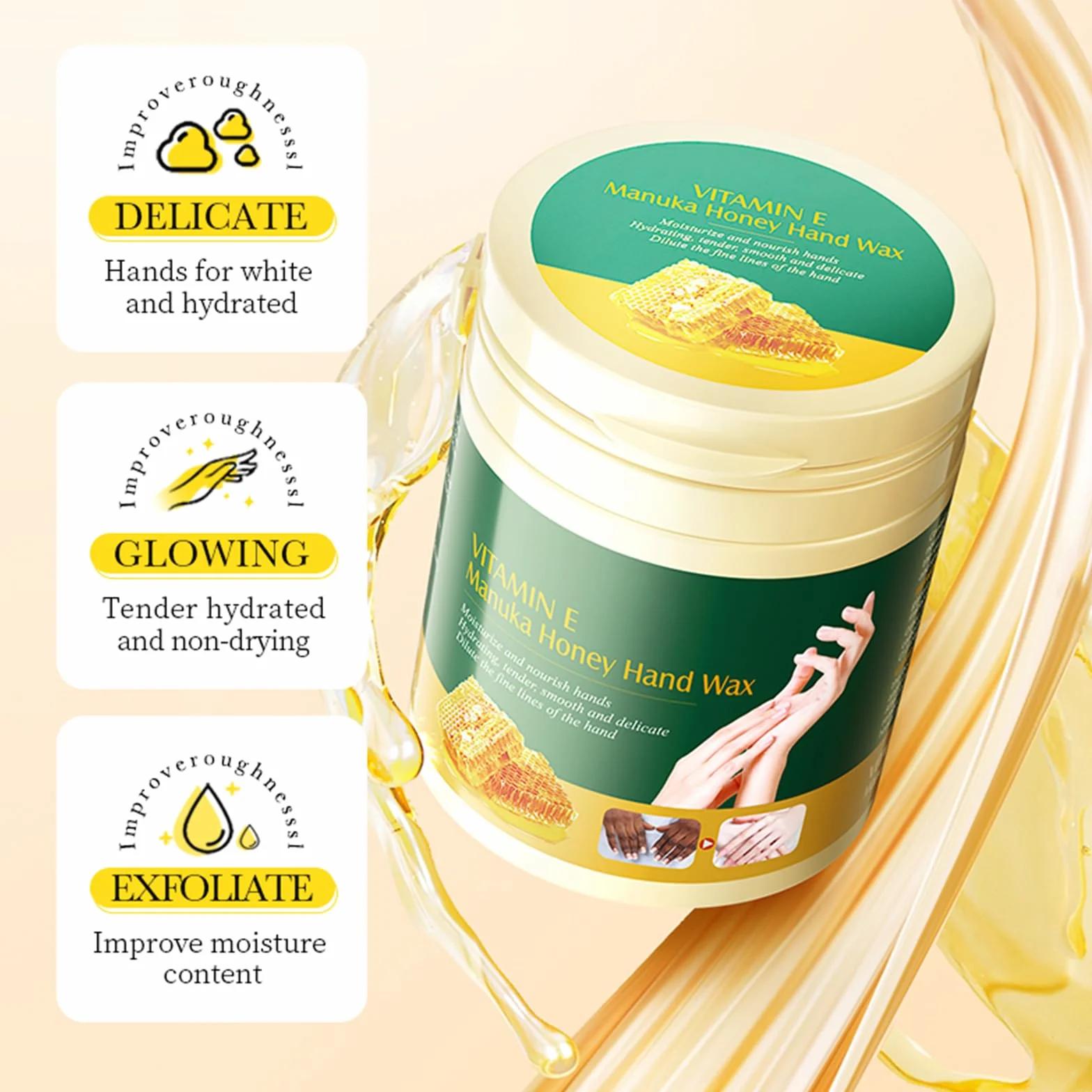 Masque De Cire Pour Les Mains Au Miel Et Vitamine E, Soin Des Mains Gercées, 170 G