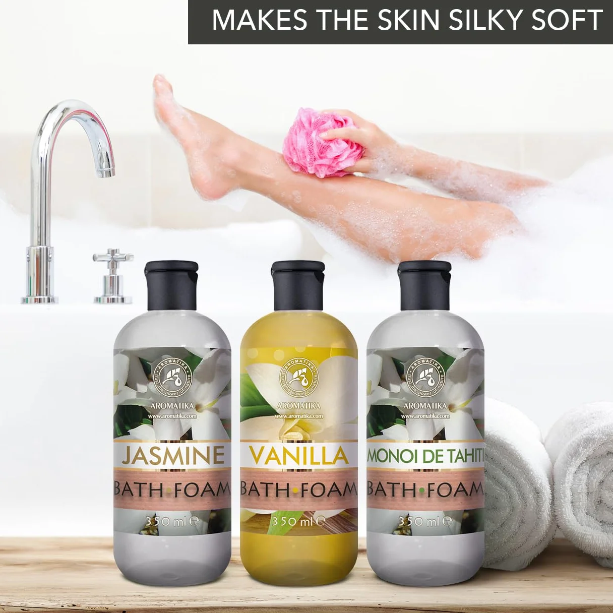 Mousse de Bain Set Vanille & Jasmin & Monoï de Tahiti 3x350ml - Bath foam Calming - Soin du Corps - Beauté - Bain - Bien-Etre - Détente - Aromathérapie - Spa - Bains Moussants - Bath foam