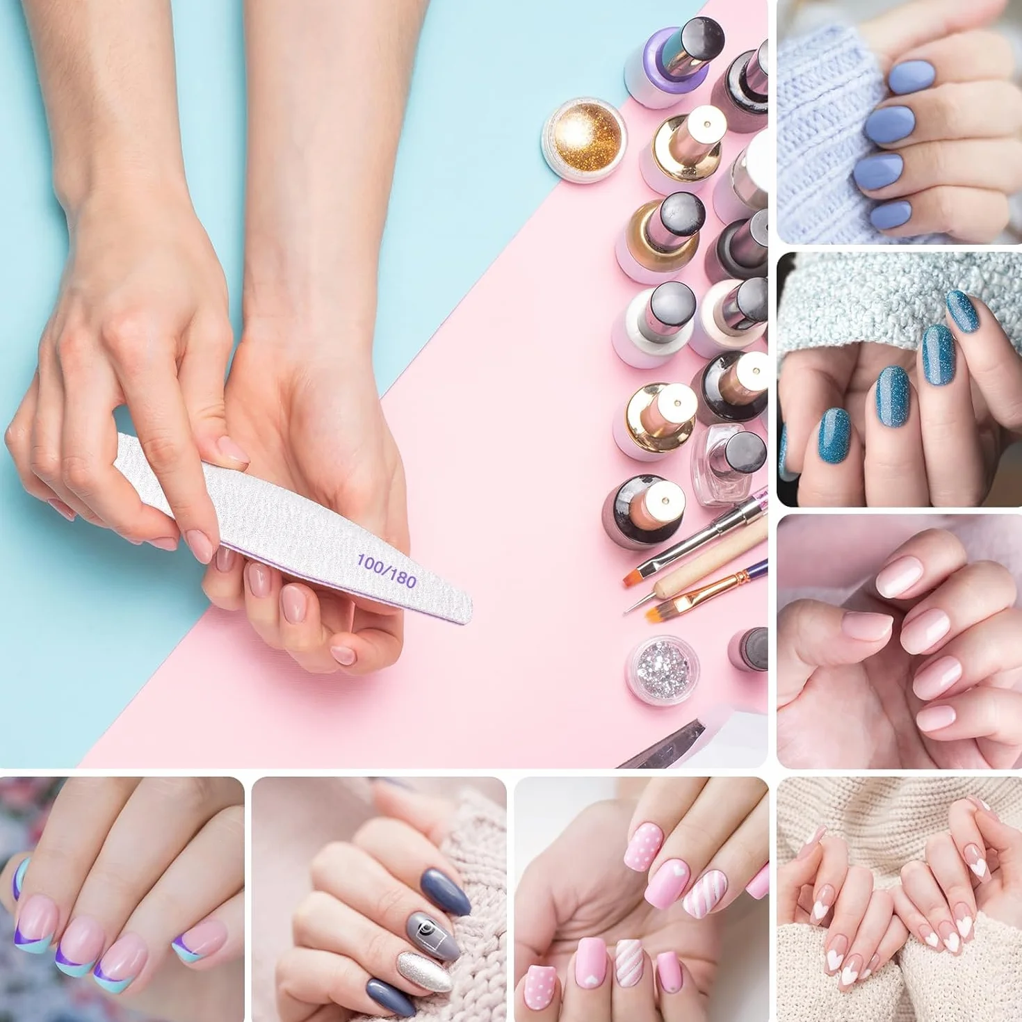 20PCS Limes à Ongles Double Face Réutilisable 100/180 Grit Lime Professionnelle pour Manucure