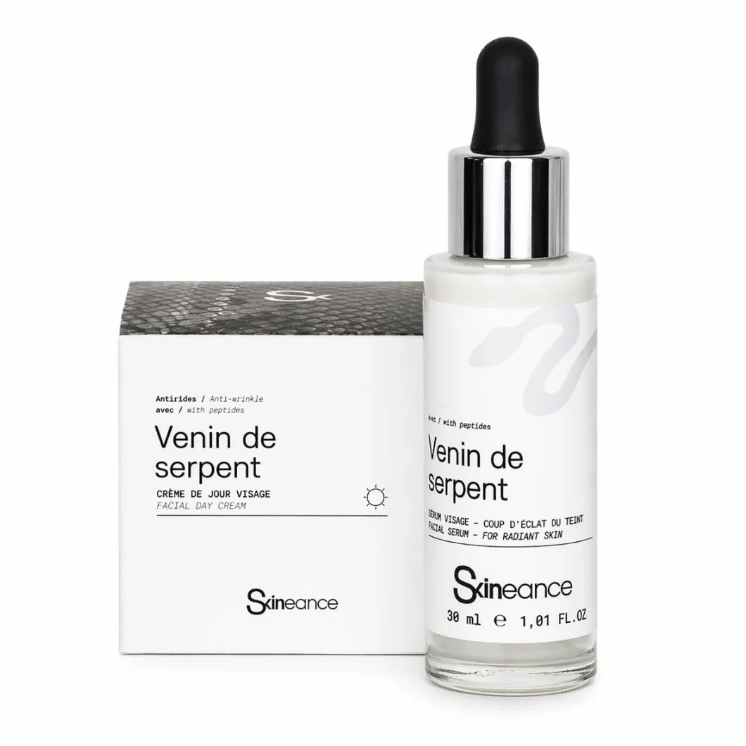 Skineance - Duo Venin de Serpent | Creme Jour 50 ml + Serum 30 ml | Peptide Syn-Ake | Hydratation Quotidienne et Teint Éclatant | Routine Beauté | Formules Contrôlées
