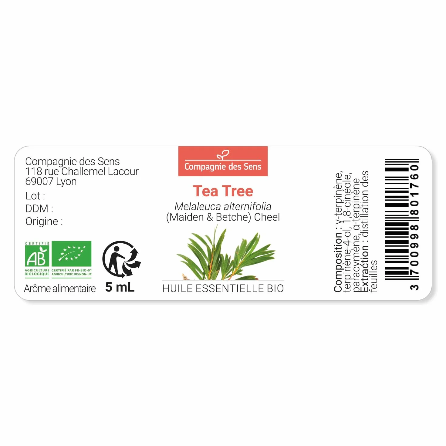Huile Essentielle TEA TREE BIO 10mL 100% Pure Naturelle ChromaCert® Chémotypée Intégrale