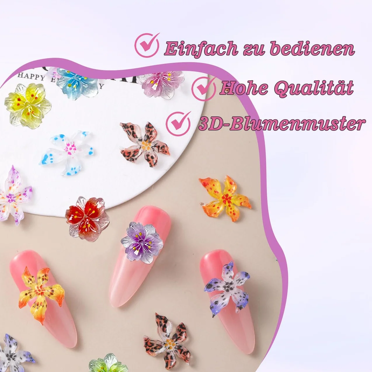 100 Pièce 3D Fleur Nail Charms, Breloques pour Ongles en Résine Cristal, Hawaïen Hibiscus Accessoires DIY 2 Style