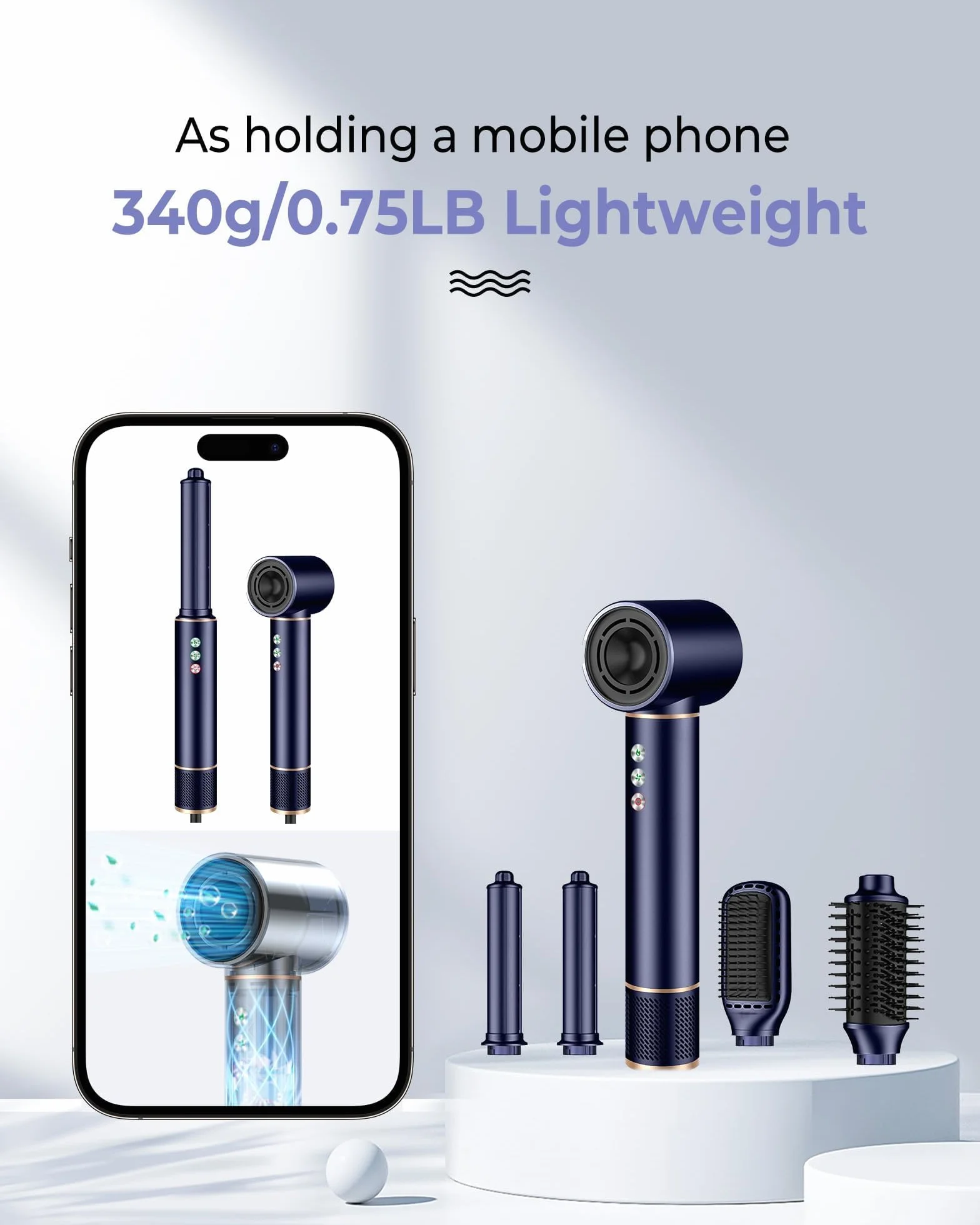 Seche Cheveux 5 en 1 Air styler avec Sèche-cheveux de 110000 tr/min 20M/S pour un Séchage Rapide, Hair Styler de 320 Millions d'Ions avec Fer A Boucler, Brosse Lissante ＆ Brosse Volumisante