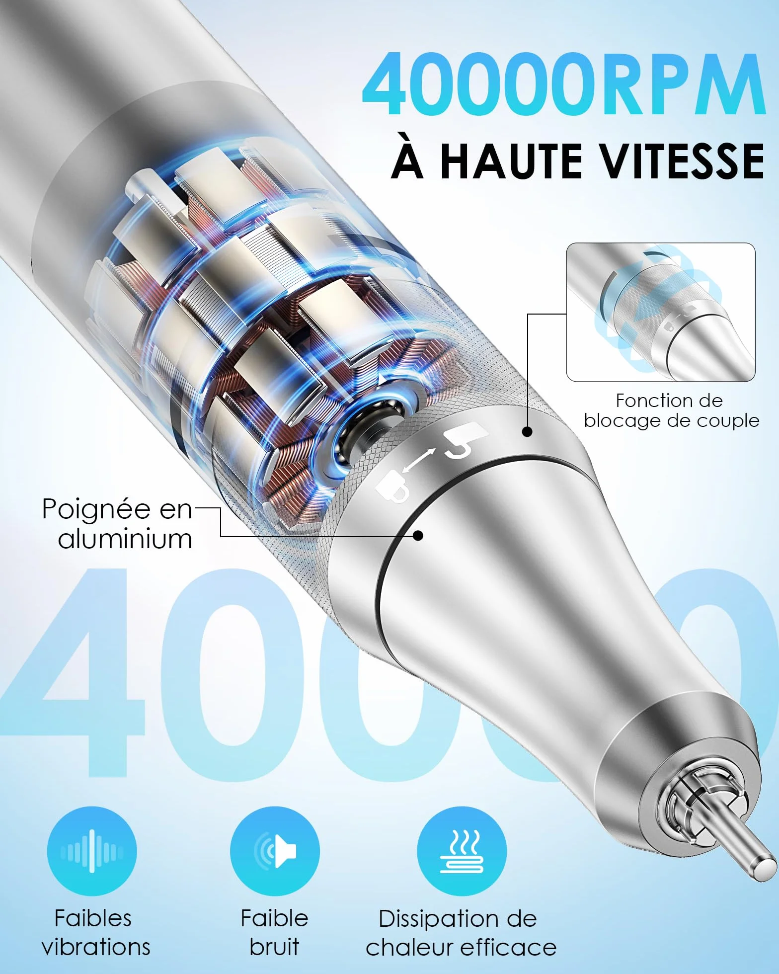 Heypappy Ponceuse Pour Ongles, Ponceuse Pour Ongles,Portable Réchargeable | 40000 RPM,16 En 1 Avec Écran LED, Kit De Manucure Pédicure Vitesse Réglable Pour Salon De Beauté & Maison
