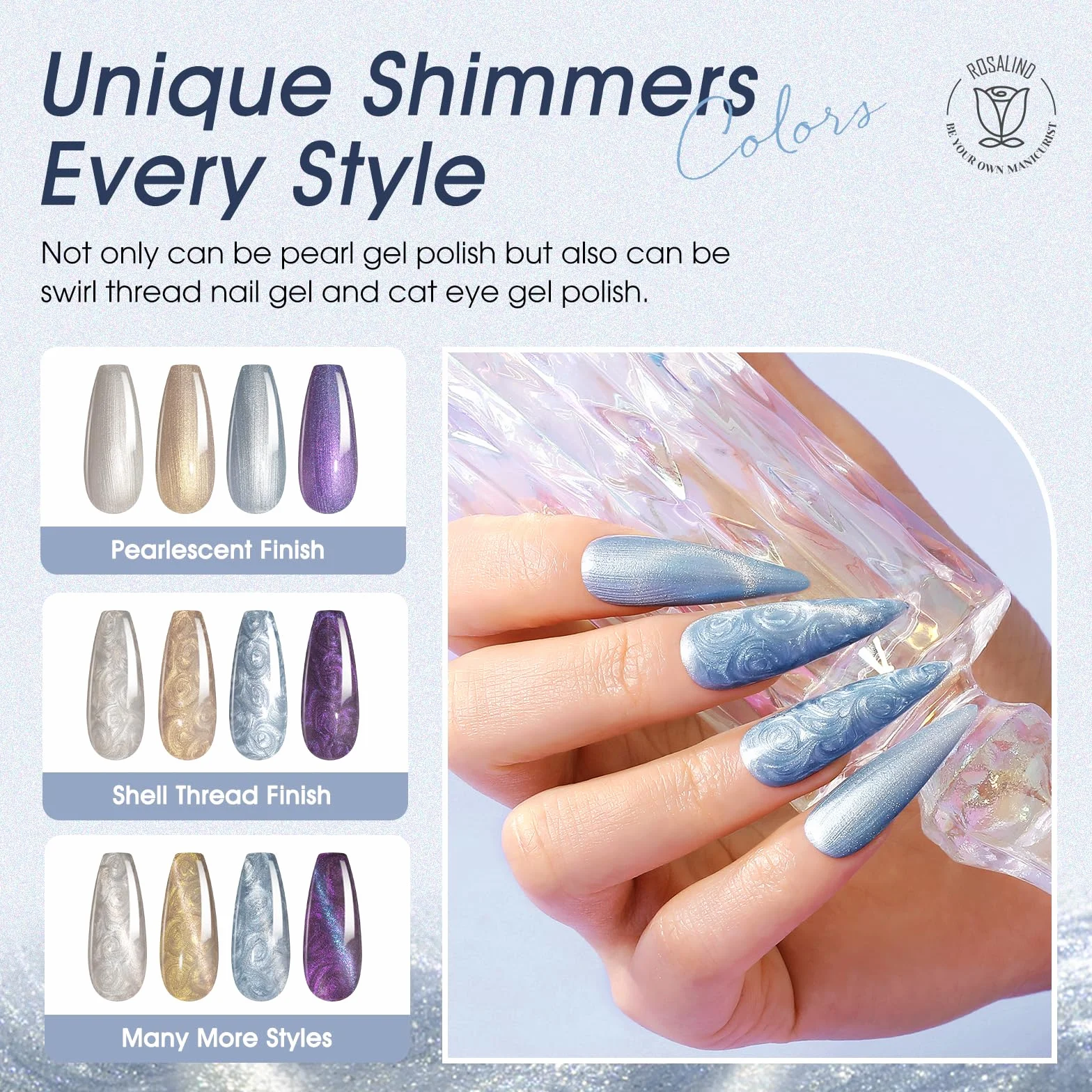 ROSALIND Vernis Semi Permanent Magnétique 12 Couleurs Cat Eye Gel UV avec Bâton Magnétique Soak-off Manucure