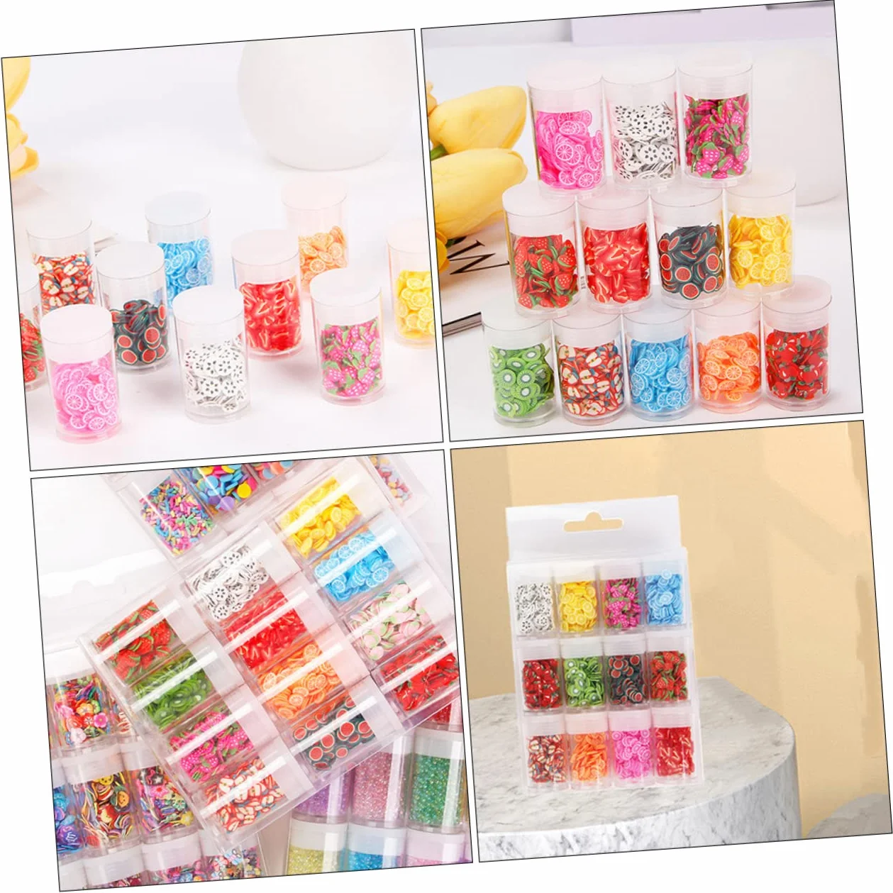 Ipetboom Tranches Nail Art Fruits 12 Boîtes Assortiment Aléatoire Décorations Argile Polymère DIY Ongles