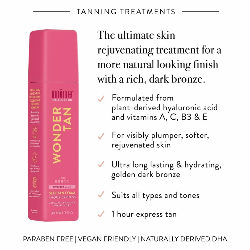 MineTan Wonder Tan Mousse autobronzante | Collection de traitements de bronzage – 1 heure Instant Express, fausse mousse bronzante pour le visage et le corps, finition riche et chaude marron foncé