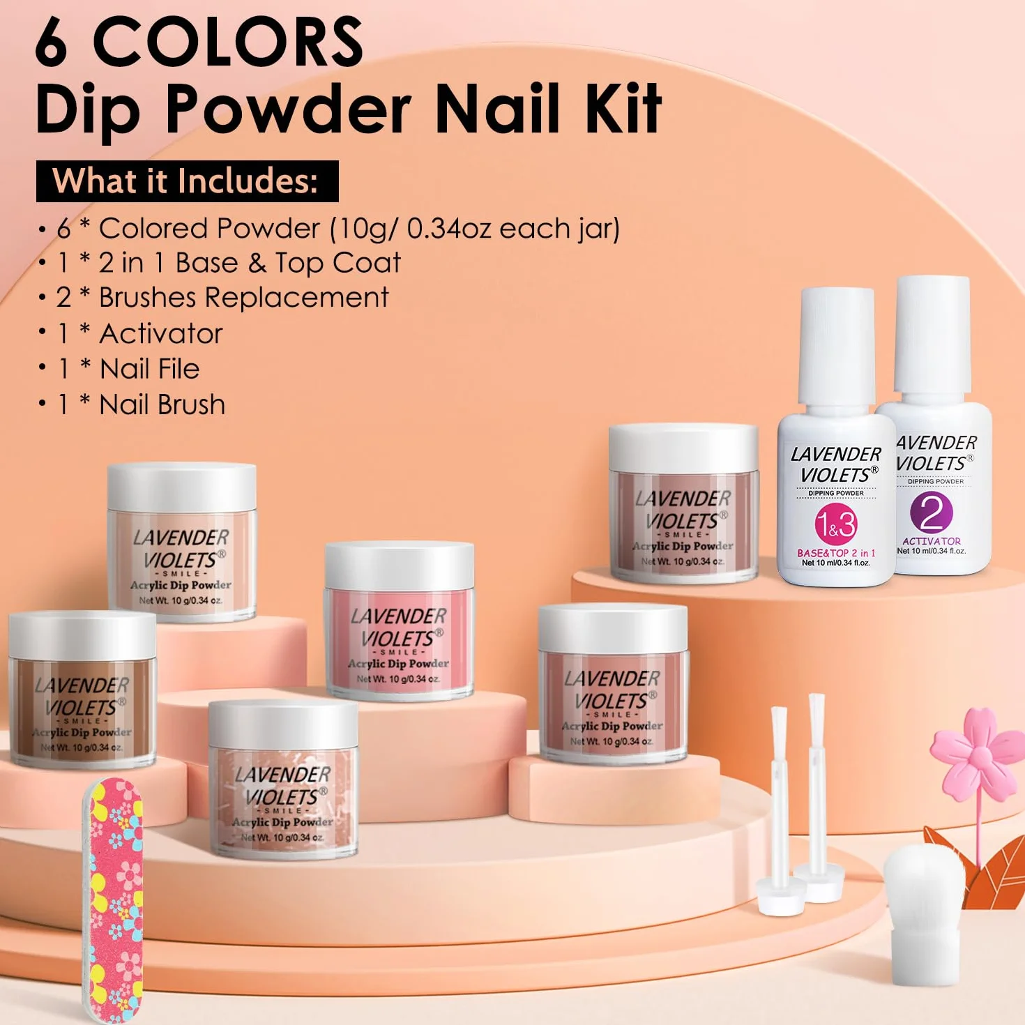 Lavender Violets 6 Couleurs Acrylique Trempage Poudre Système French Nail Manucure Deux En Un Base Vernis De Finition Brosse Ongles Lime