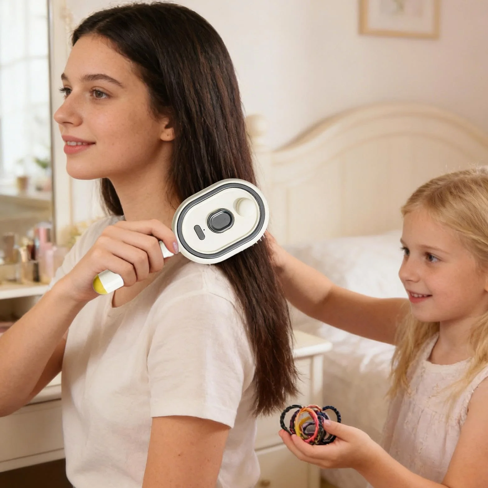 Brosse À Vapeur Électrique Pour Cheveux 2 En 1 Lissante Avec Huile Et Verre Doseur