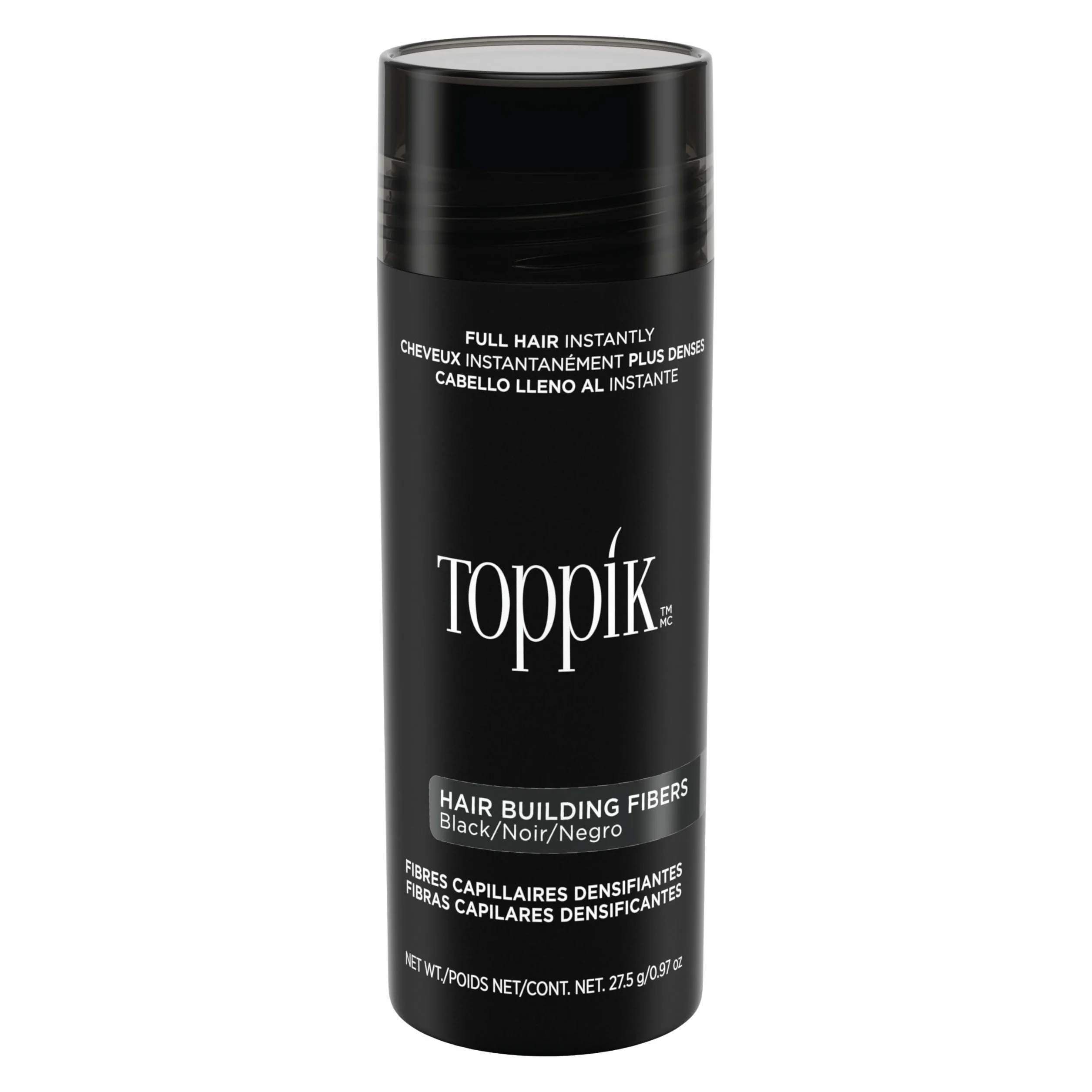 TOPPIK Fibres Capillaires Densifiantes Kératine Noir 27,5g Cheveux Aspect Naturellement Epais Racines Ligne Frontale Barbe Calvitie